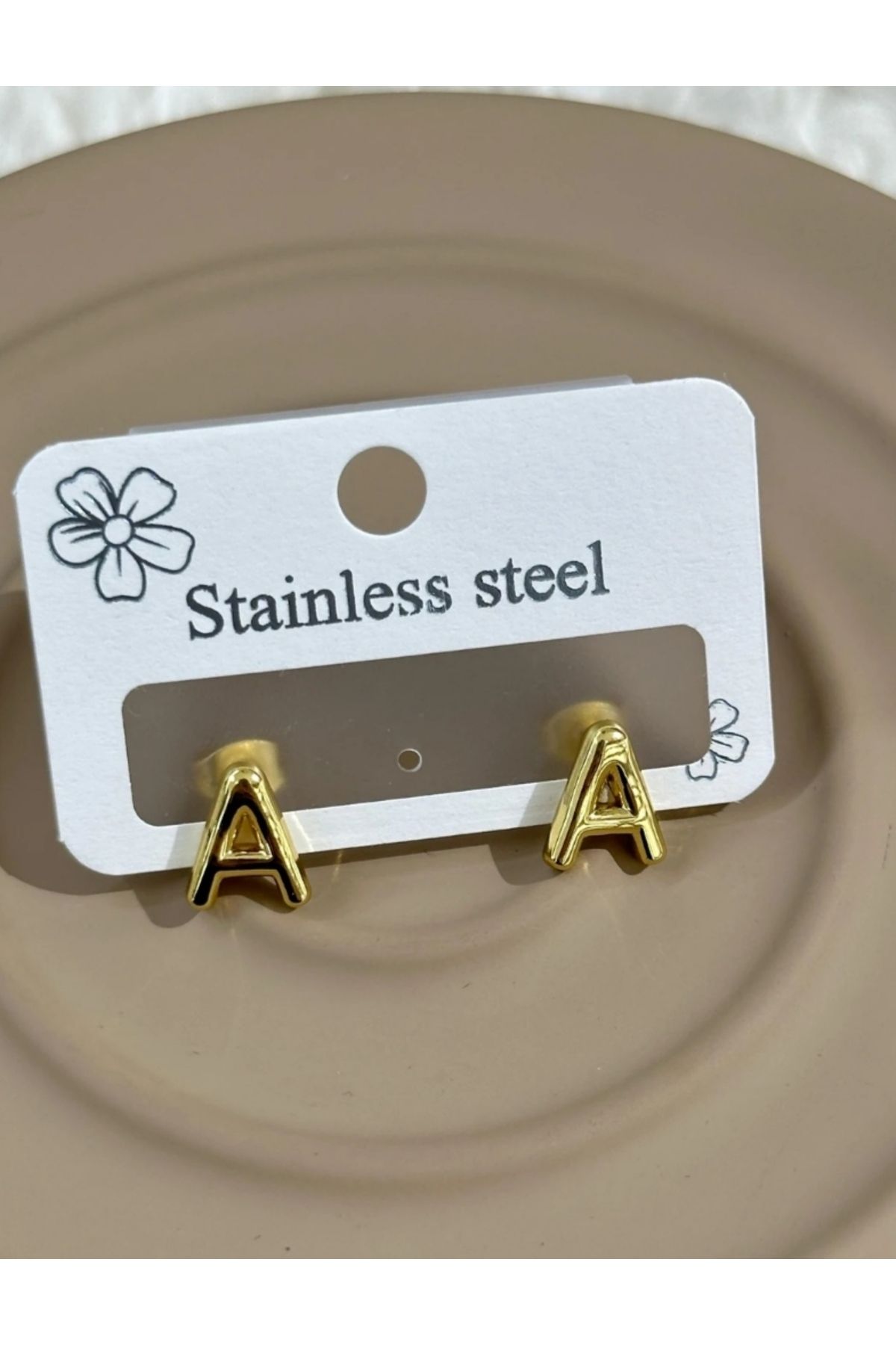 stainless steell Çelik Gold A Harfi Küpe