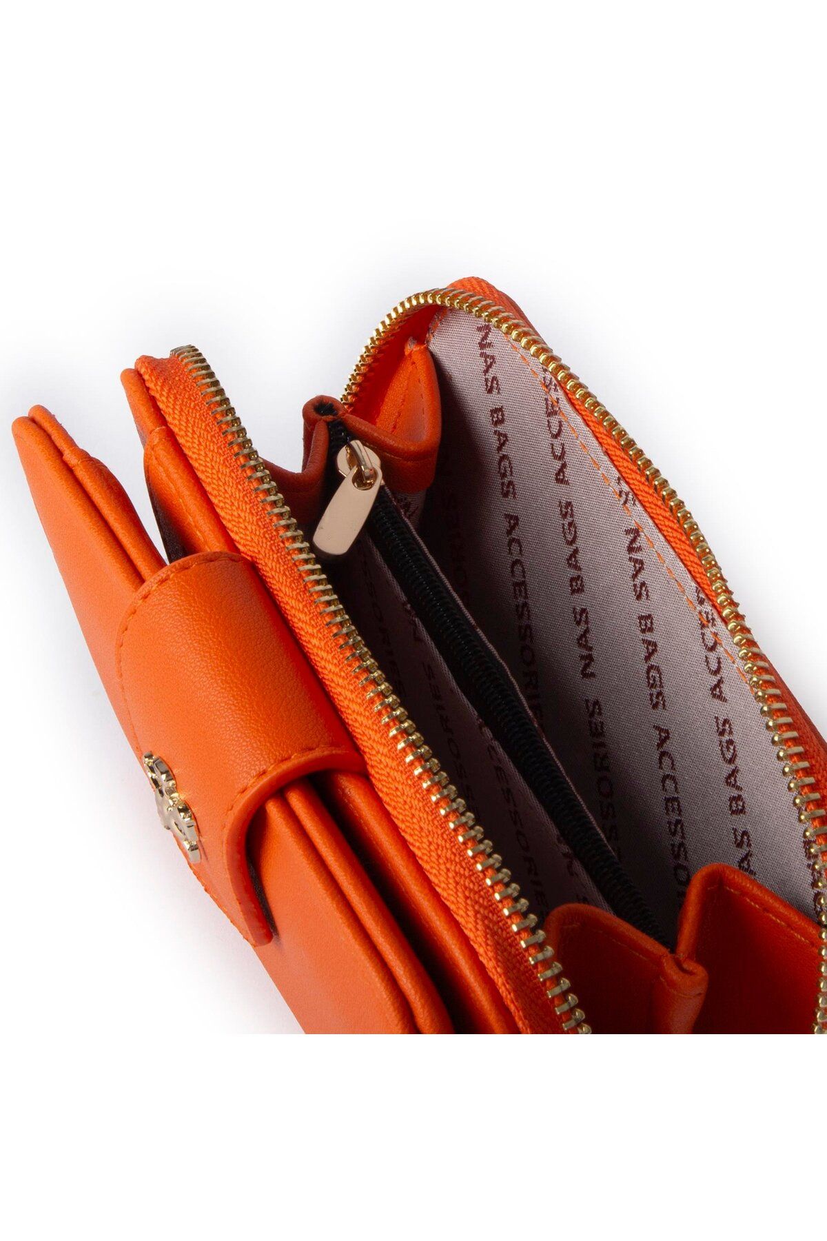 Nas Bag-Women's Medium Size Multi-Card Holder with Paper and Coin Use Cz003 Orange Dona 3