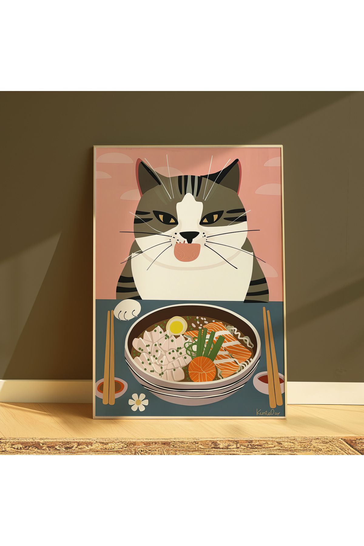 DES VU PRINT Ramen Yiyen Kedi Çerçevesiz Poster