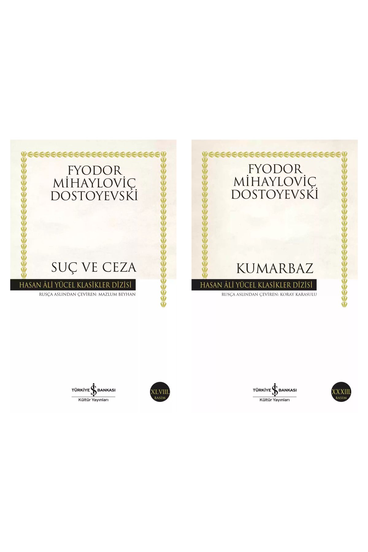 TÜRKİYE İŞ BANKASI KÜLTÜR YAYINLARI Suç ve Ceza - Kumarbaz 2 Kitap - Fyodor Dostoyevski