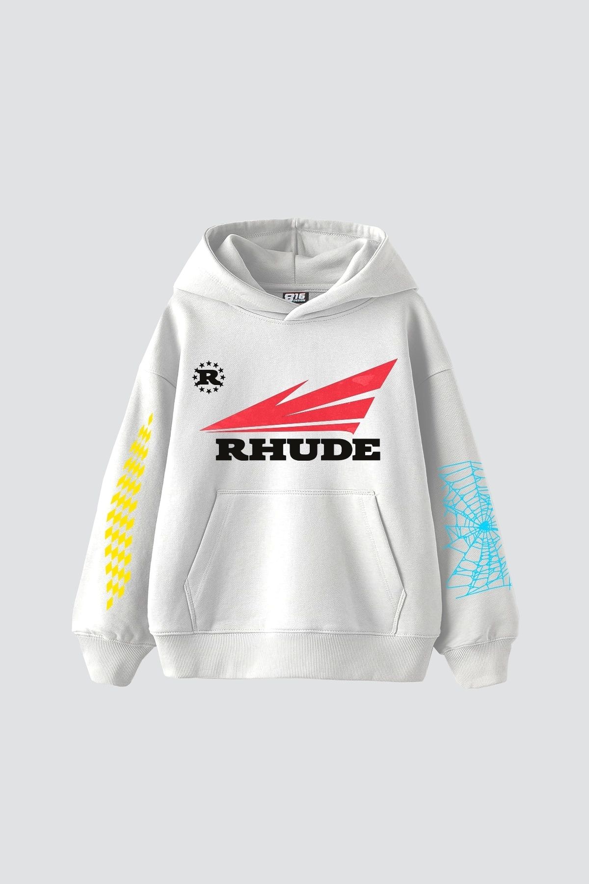 Bak Moda Rhude Baskılı Oversize Unisex Beyaz Hoodie