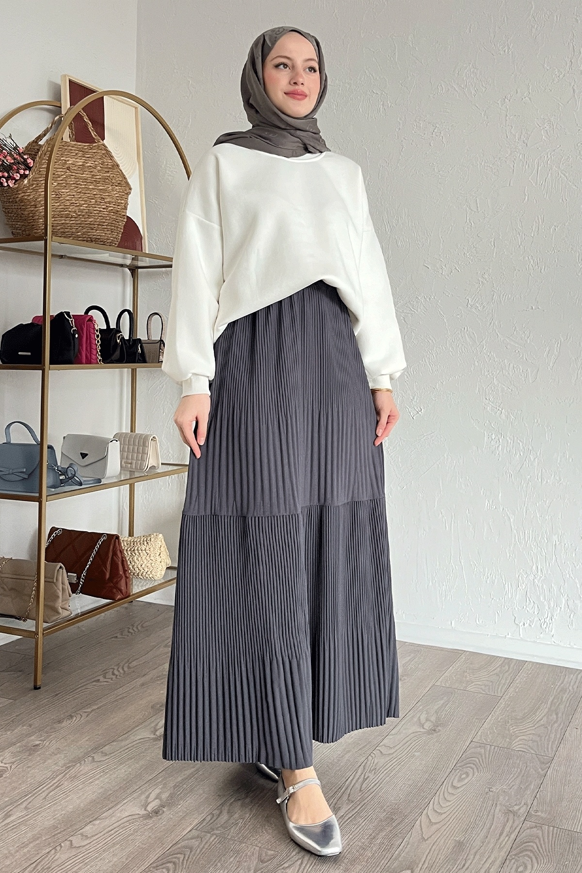 InStyle-Fusta plisată Scuba Crepe Antracit 5