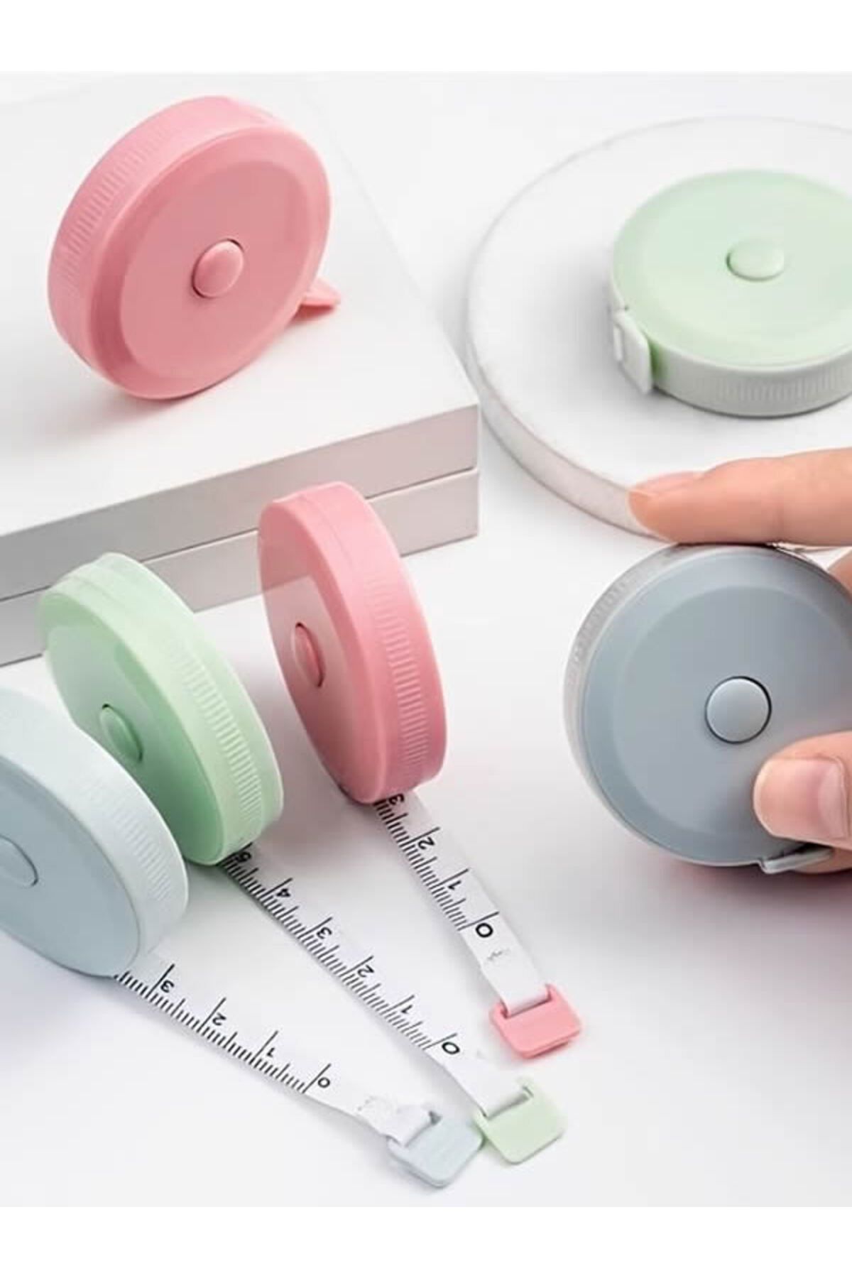 3'lü Set Makaralı Otomatik Mezura 150 cm - Pembe, Mavi, Yeşil Soft Renkler ile Terzi Mezurası