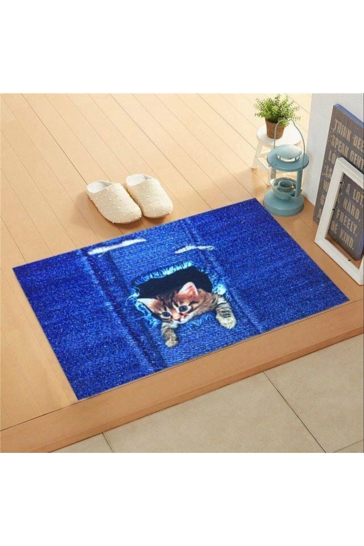 esdekor Home Trendy Kapı Paspas 45x75cm Yaramaz Kedi İç Dış Polyester 1 Adet