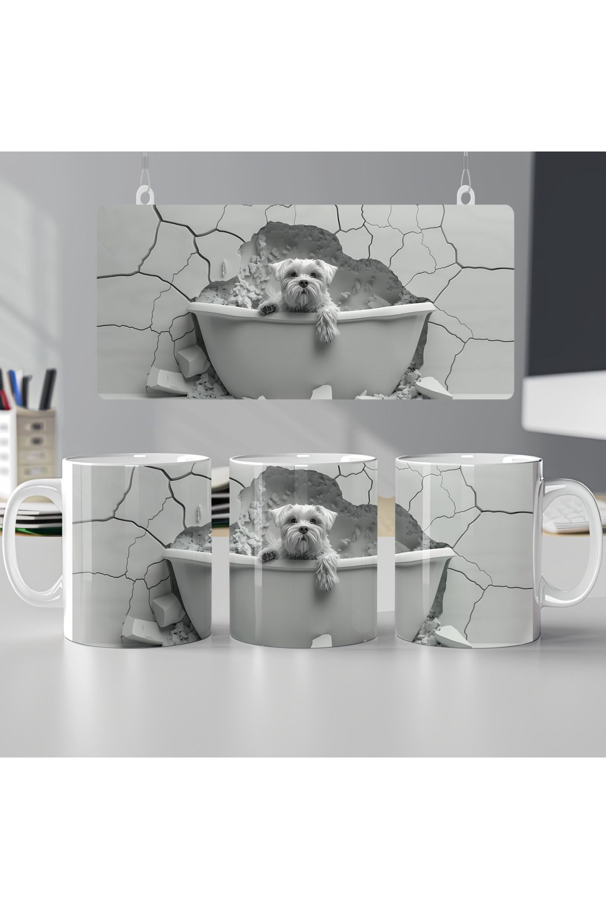 Nassom Tasarım ve Baskı 3D Görünümlü Miniature Schnauzer Köpeği Yıkanıyor Kupa | Sevimli ve Şık Sublimasyon Baskı Tasarım