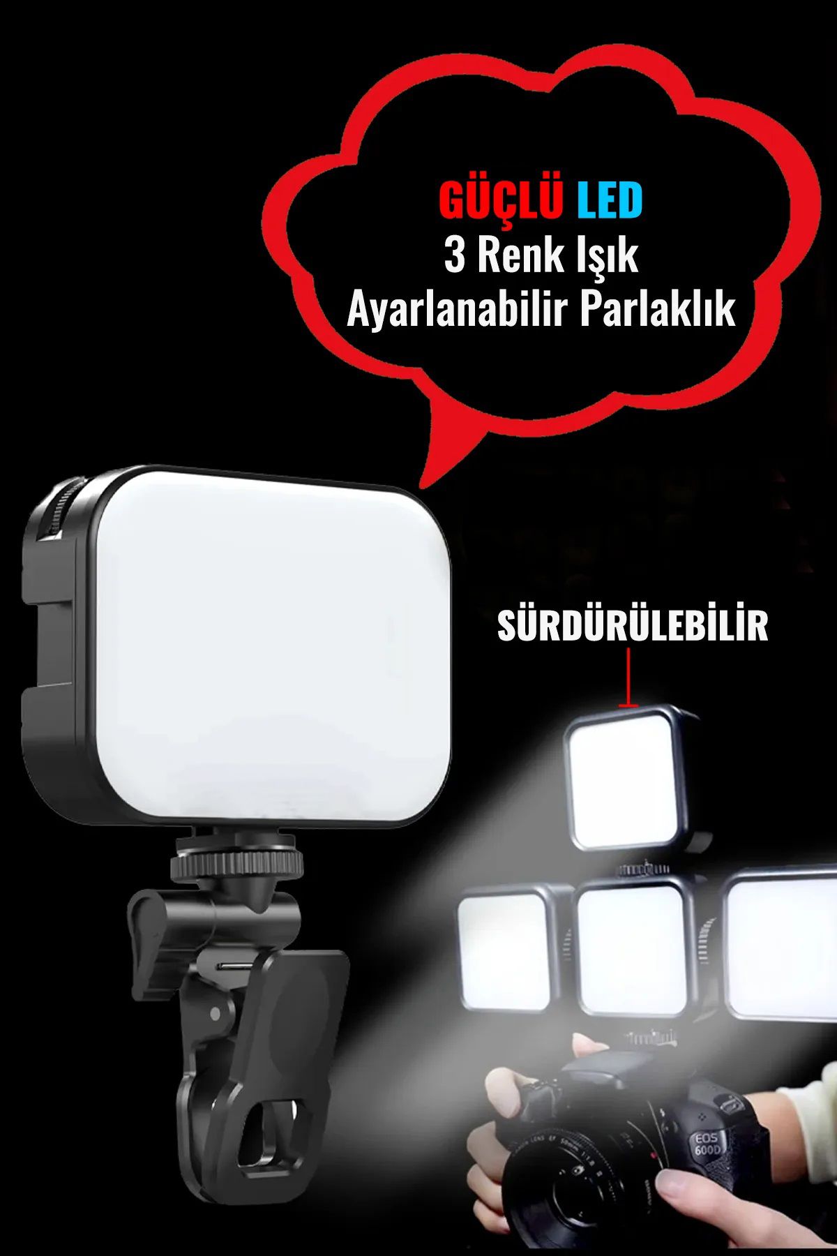 NEFFO Şarjlı 100 LED Selfie Video Kamera Işığı Tripod Uyumlu ve Mandallı 3500-6500 Kelvin Dimmer Ayarlı