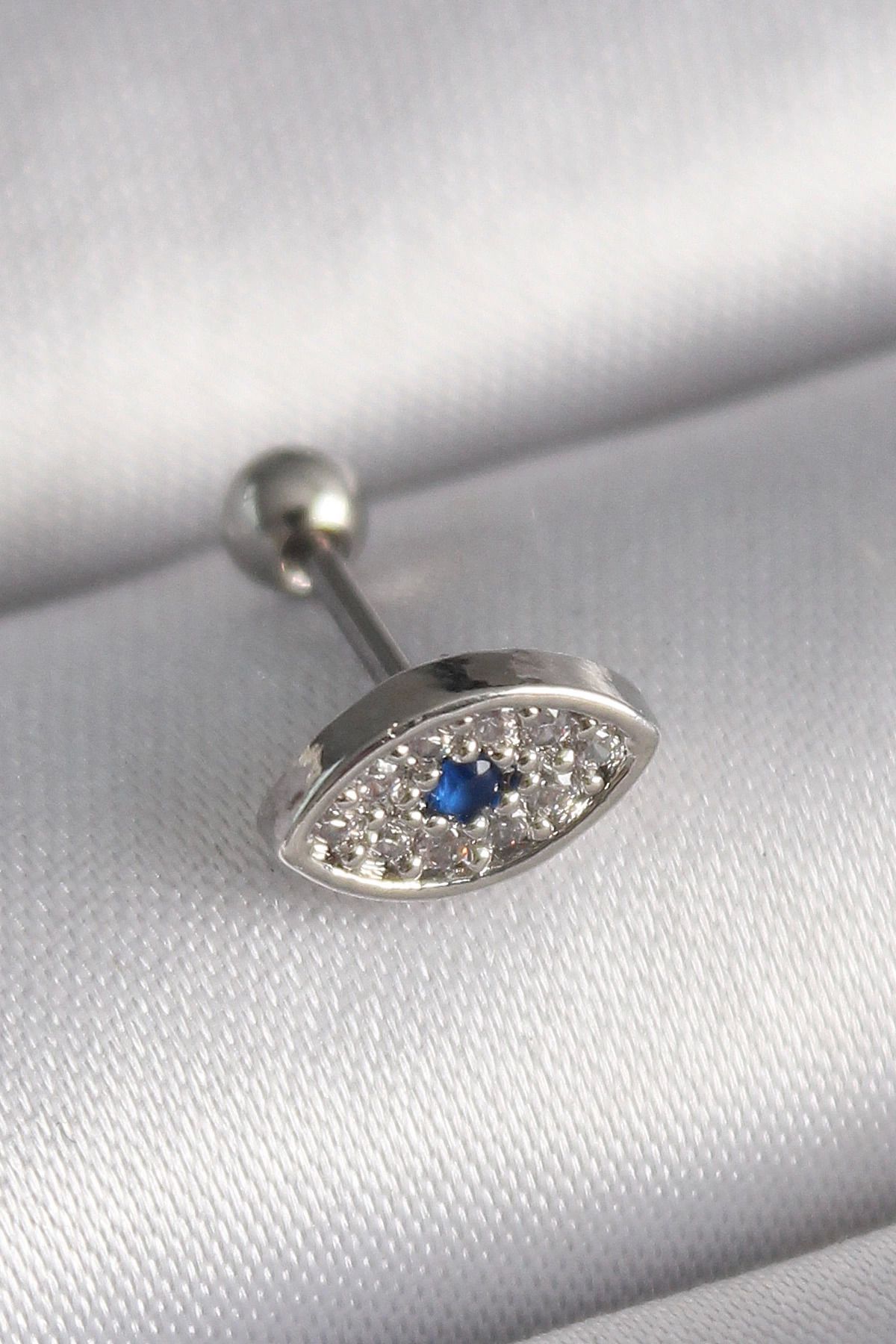 Ekince 316L Çelik Gümüş Renk Zirkon Taşlı Göz Tragus Piercing