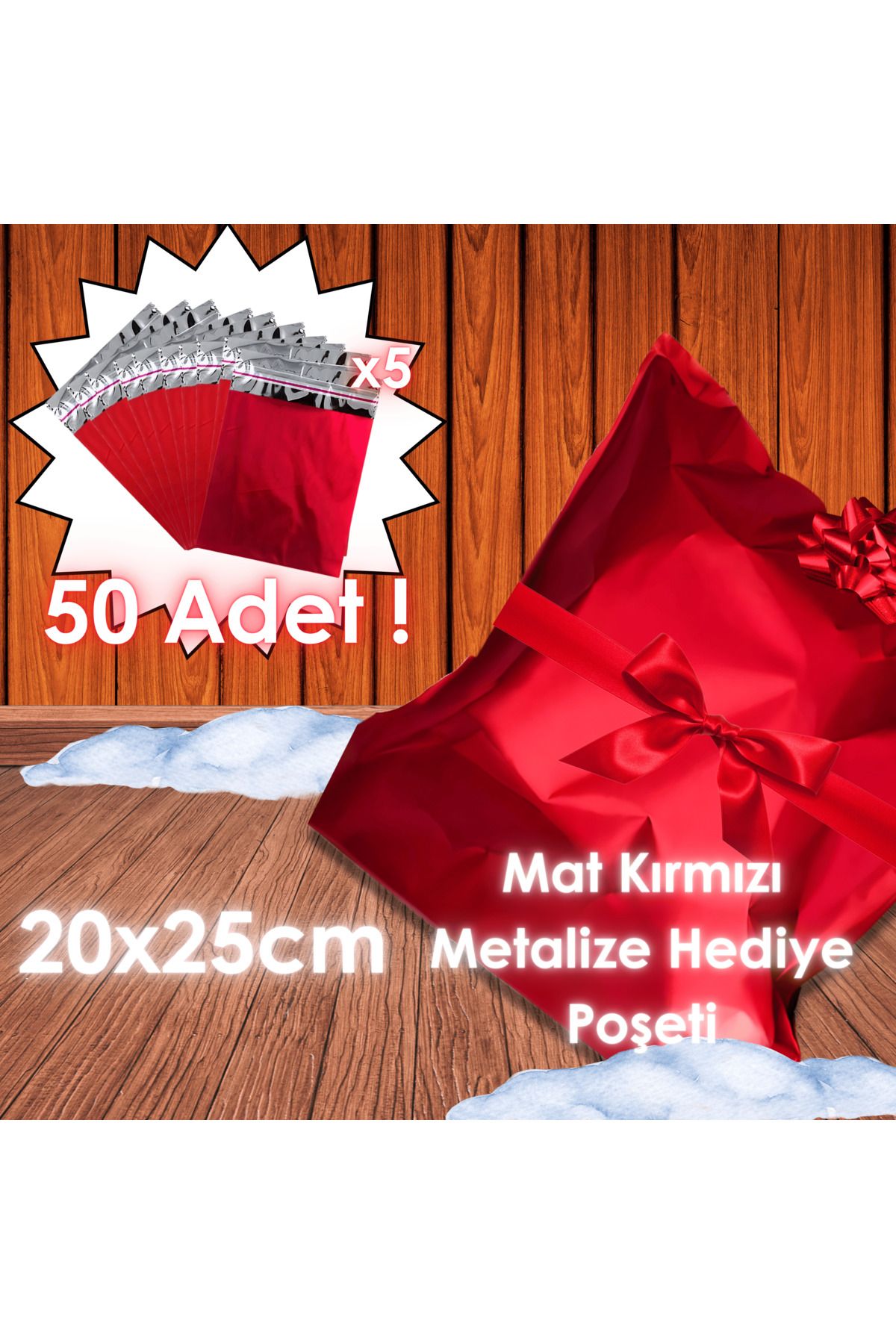 Ethex Mat Yapışkanlı Metalize Poşet (20x25 cm, Kırmızı, 50 Adet)