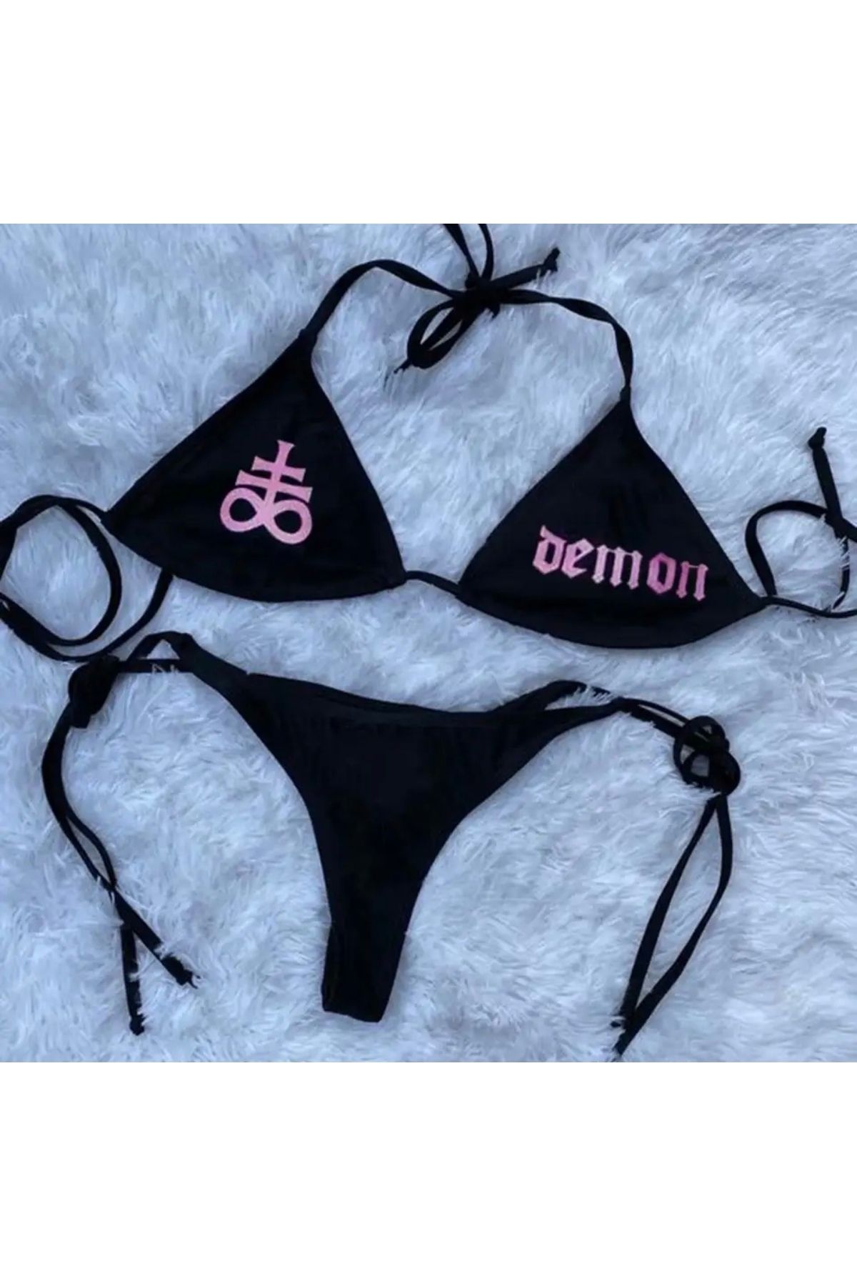 AMOR FACE ÖZEL TASARIM DEMON GÖĞÜS BASKILI SCUBA BRAZİLİAN SEXY BEACH WEAR KADIN BİKİNİ TAKIMI