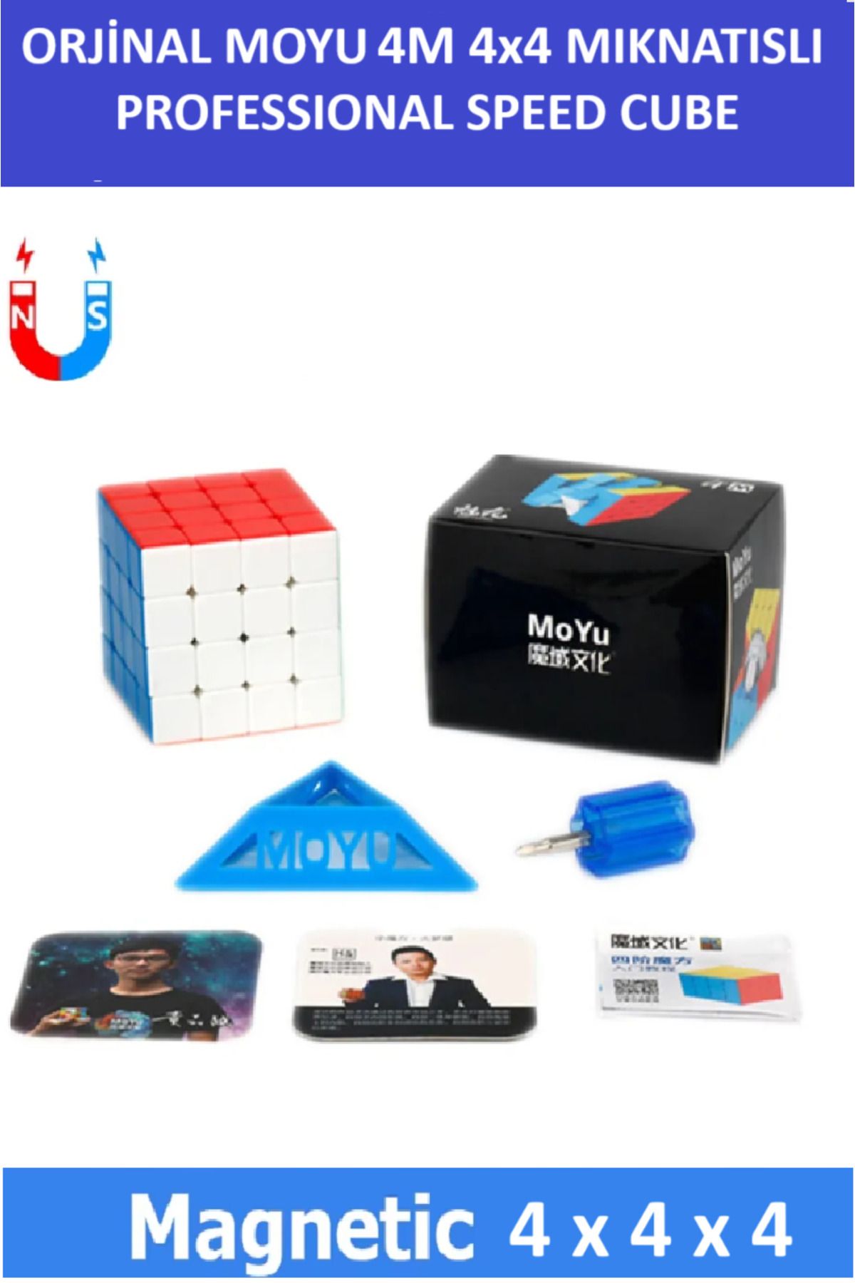 ZETCONCEPT MOYU 4M 4x4 MIKNATISLI Stickersız Manyetik Zeka Küpü - Profesyonel Speed Cube - Sabır Küpü -