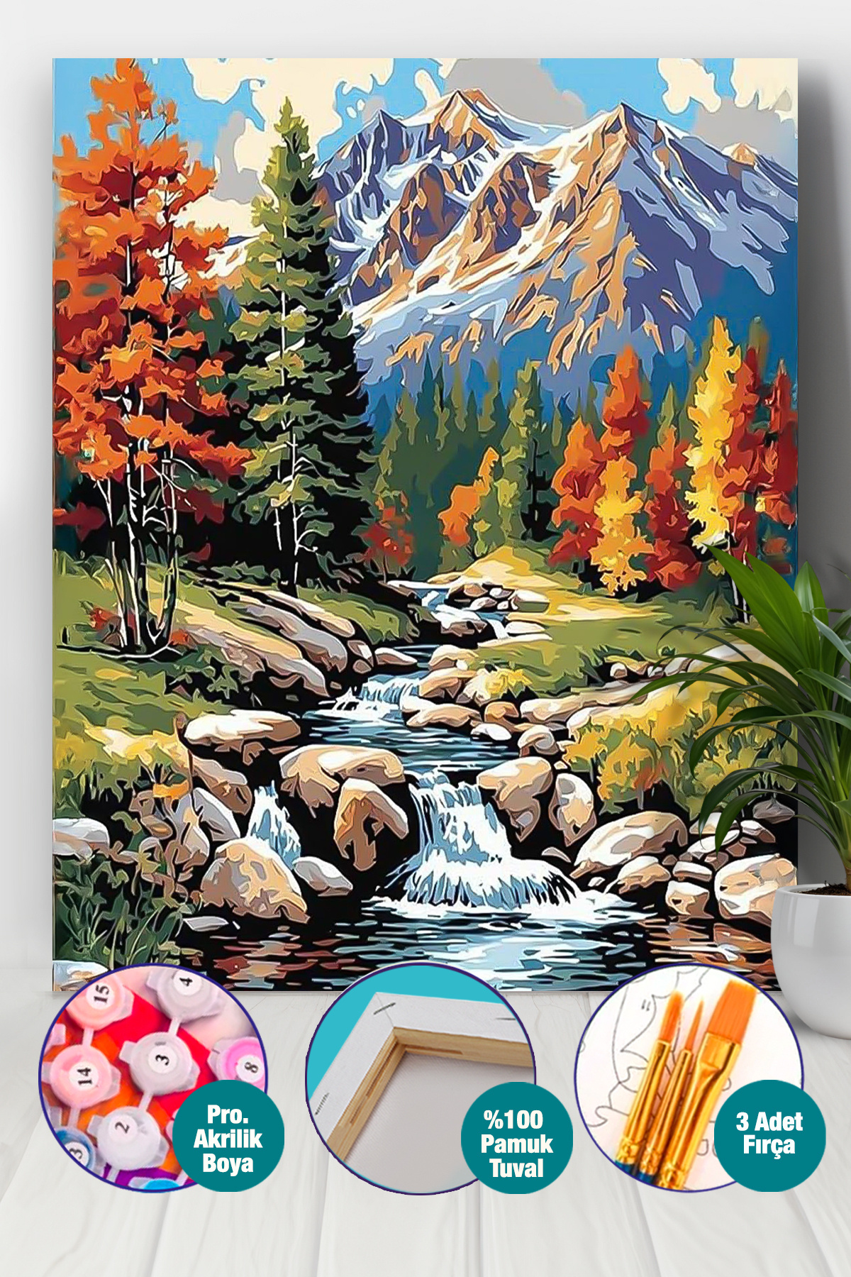 Picasso World Hobby Art Sayılarla Boyama Numaralı Tuval Seti Fırça Boya Dahil 40x50 Cm Dağ Ve Dere