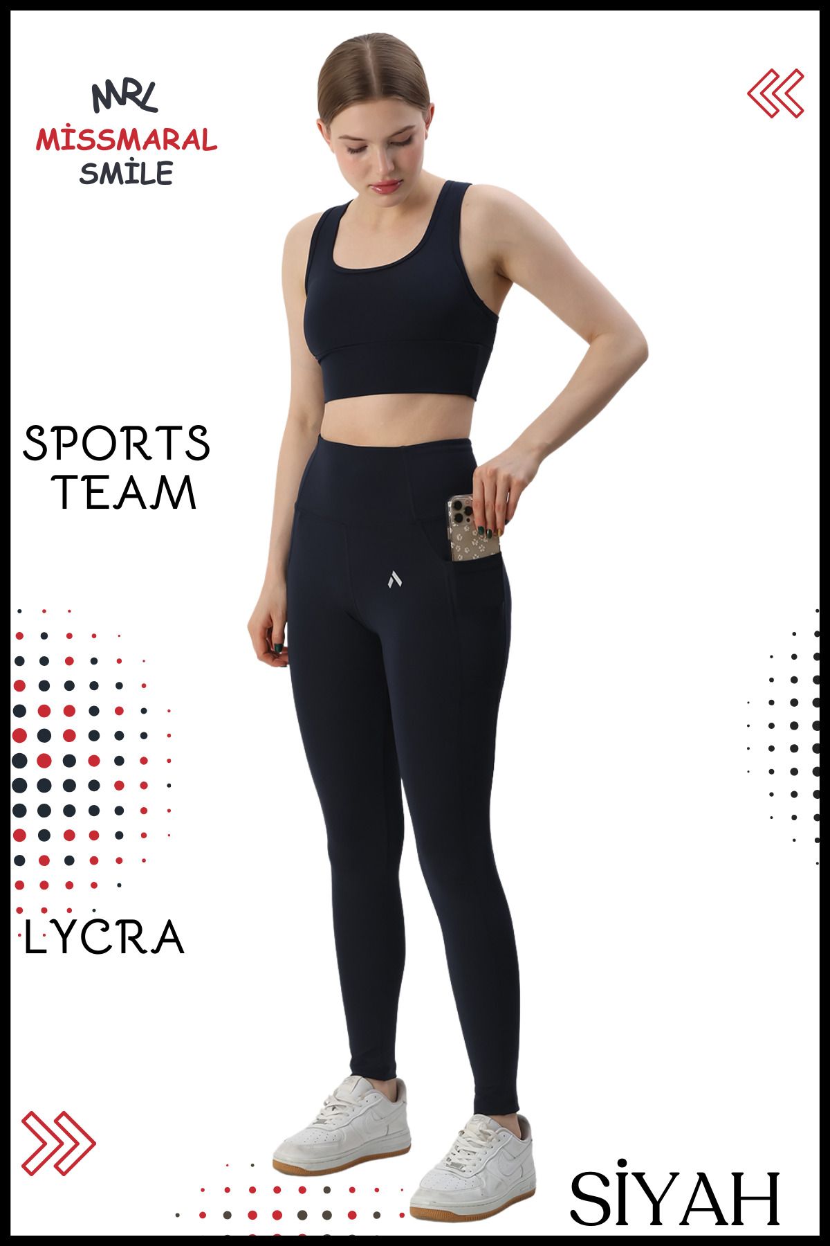 missmaral-Colanți sport negri din Lycra cu talie înaltă pentru femei - Slim Fit, buzunar dublu, alergare Pilates Fitness 3065 6