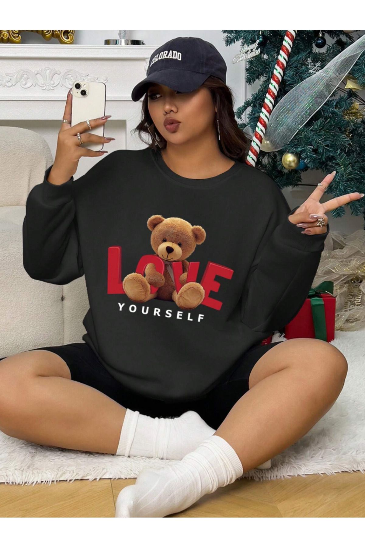 Marco Fresco Unisex Love Yourself Ayıcık Baskılı Sweatshirt