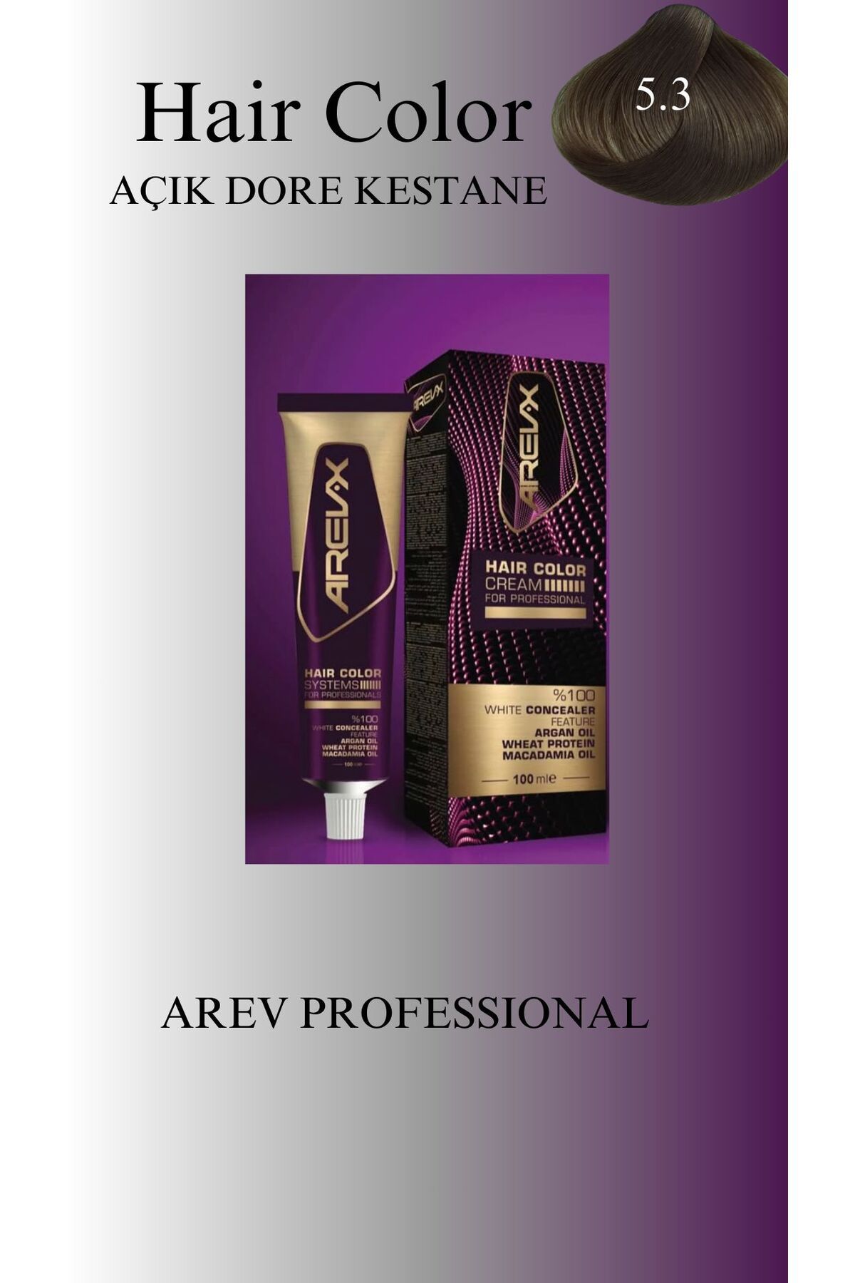 arev professional AREV PROFESSİONAL SİNGLE TÜP SAÇ BOYASI 5.3 AÇIK DORE KESTANE