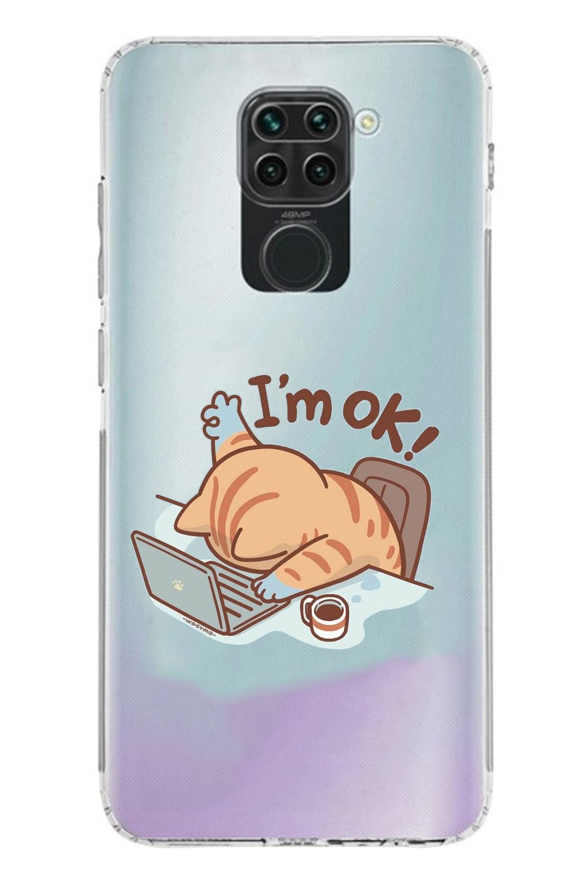 TechTree Redmi Note 9 Uyumlu I'm OK i am OK Kedi Tasarımlı Şeffaf Silikon Kılıf