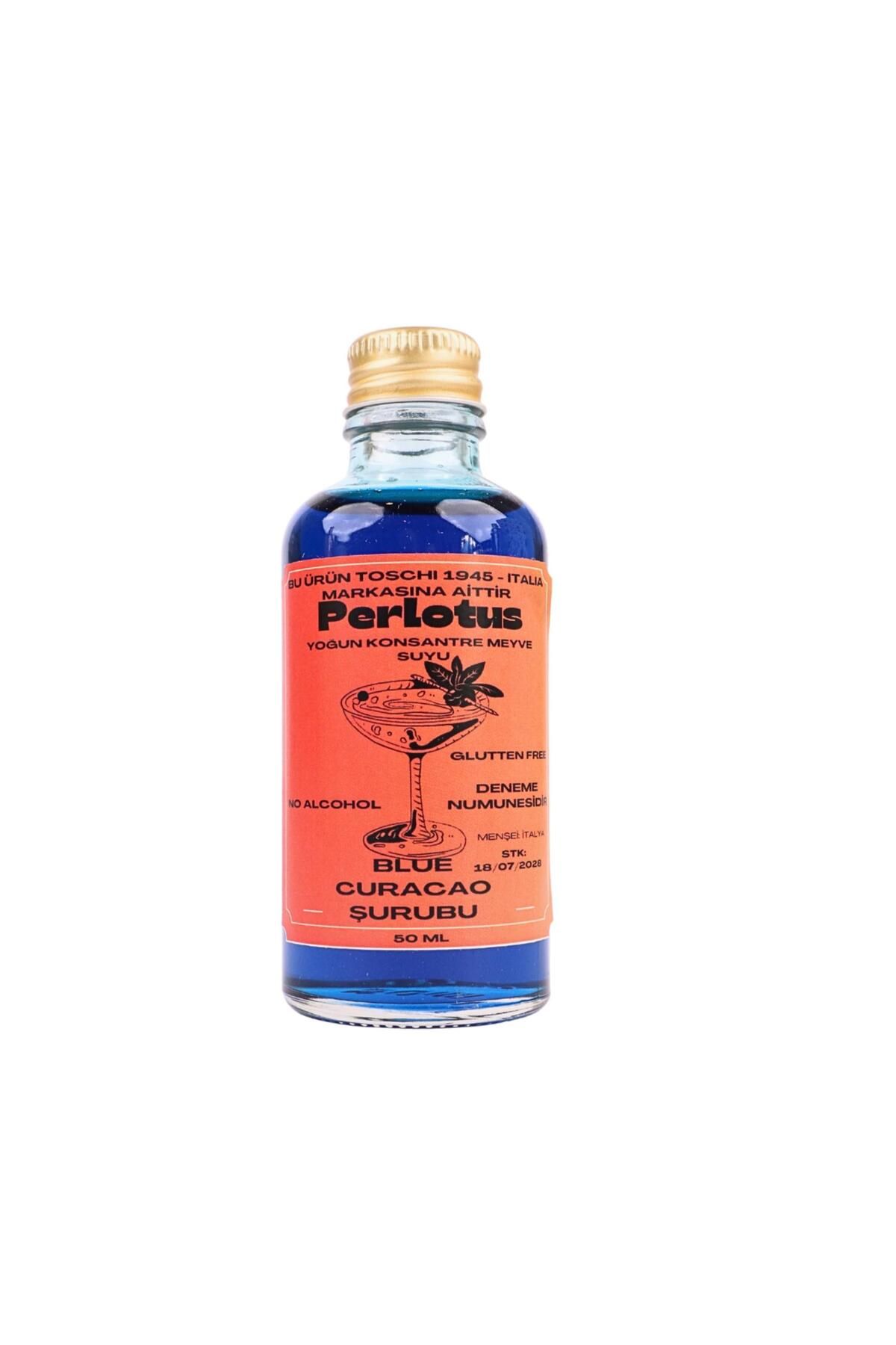 PERLOTUS Yoğun Konsantre Blue Curacao Kokteyl Şurubu 50 ml Glutensiz Cam Şişede