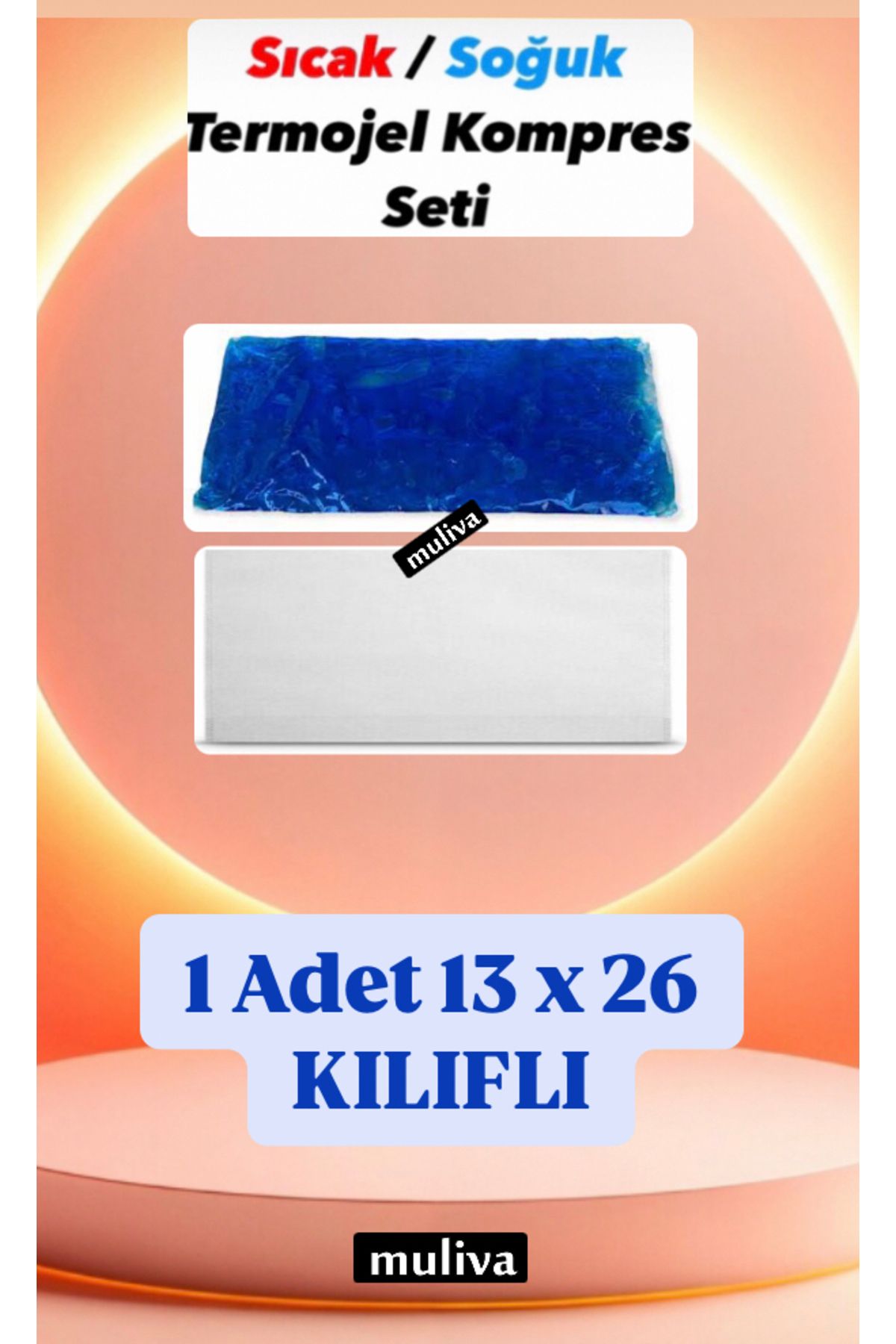 muliva # 1 Adet KILIFLI 13x26 Cm Cold Pack Sıcak Soğuk Termo Jel Kompres Buz Jel Termojel bp (NO:21)