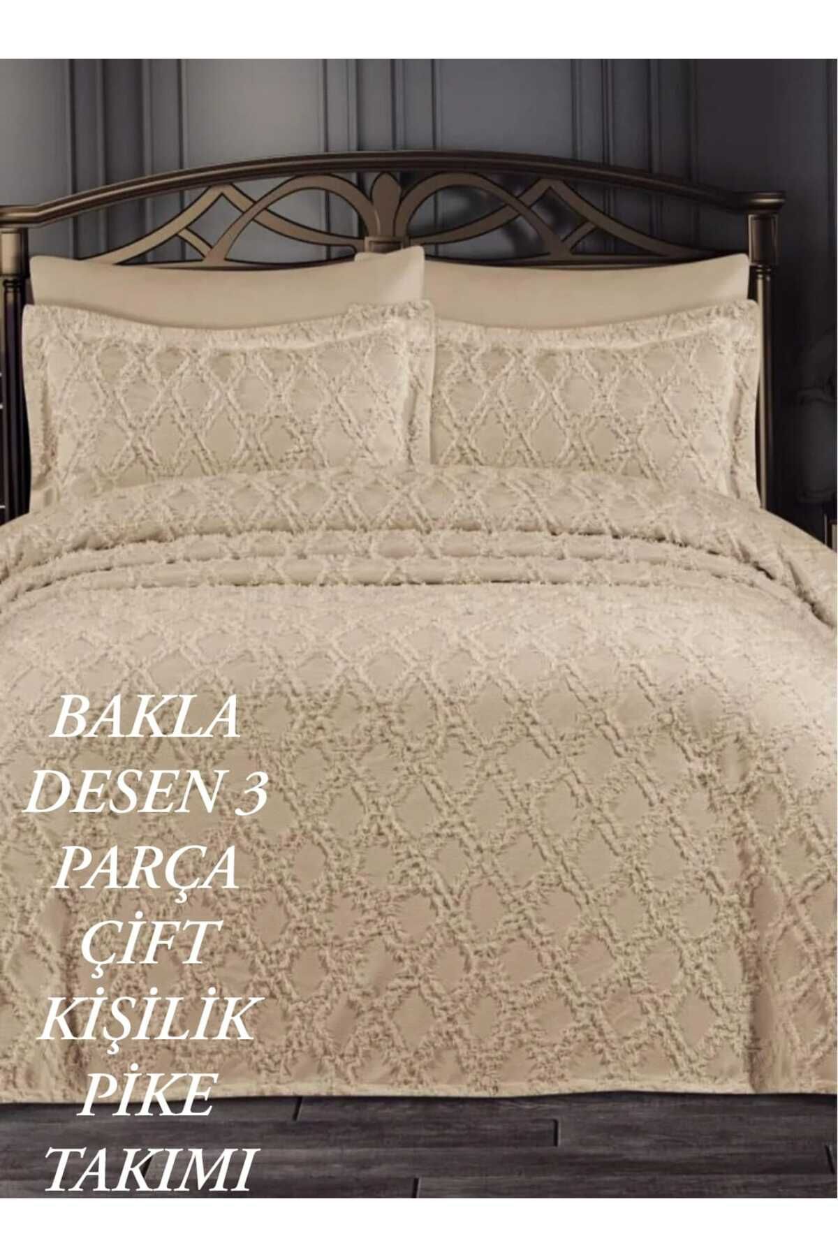 HMZ TEKSTİL HEDİYELİK ÇEYİZLİK GÜNDELİK  ÇİFT  KİŞİLİK BAKLA  DESEN PİKE TAKIMI . (230X250)