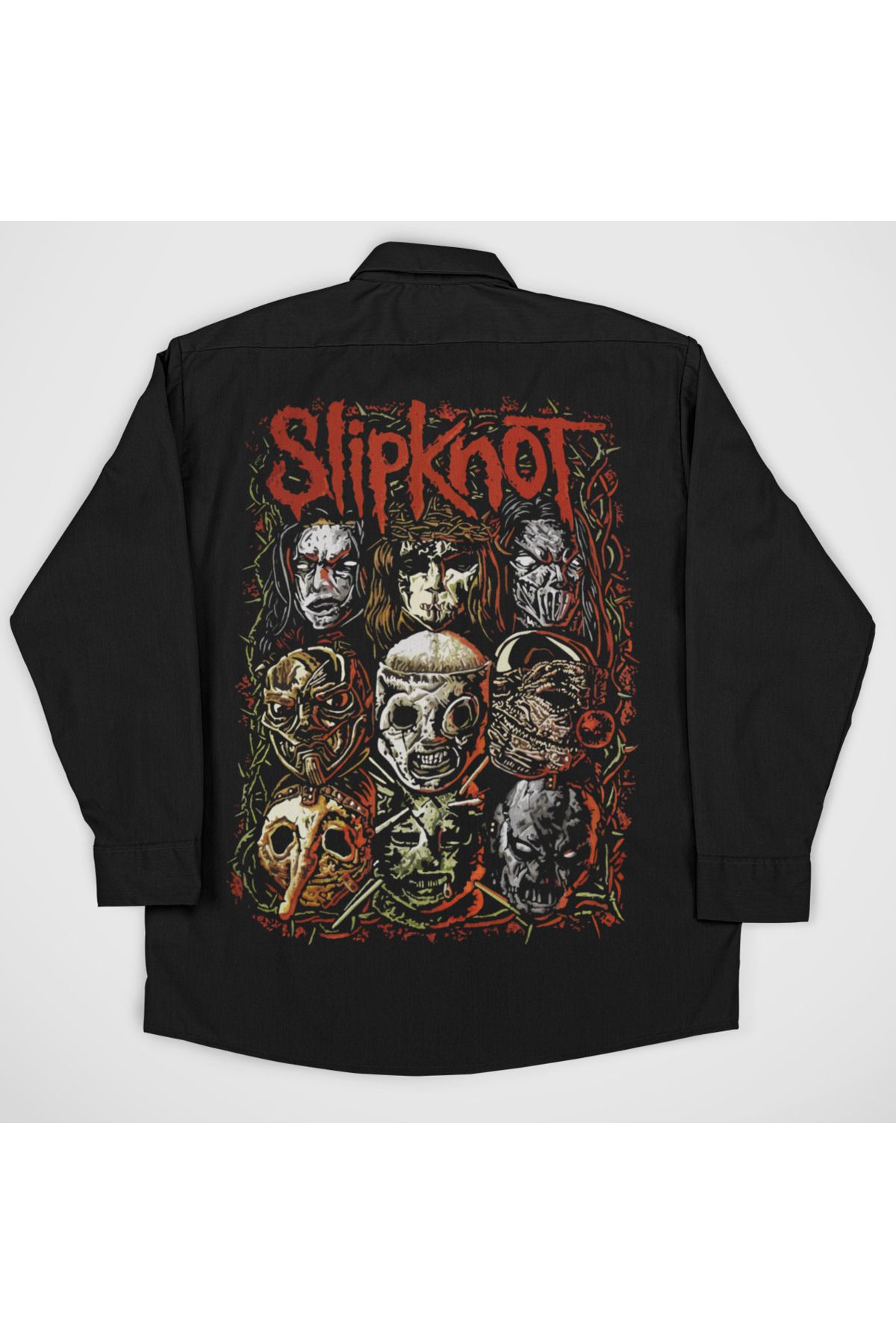 SEVBANO Slipknot Müzik Grubu Baskılı Unisex Rock Metal Cepli Gömlek