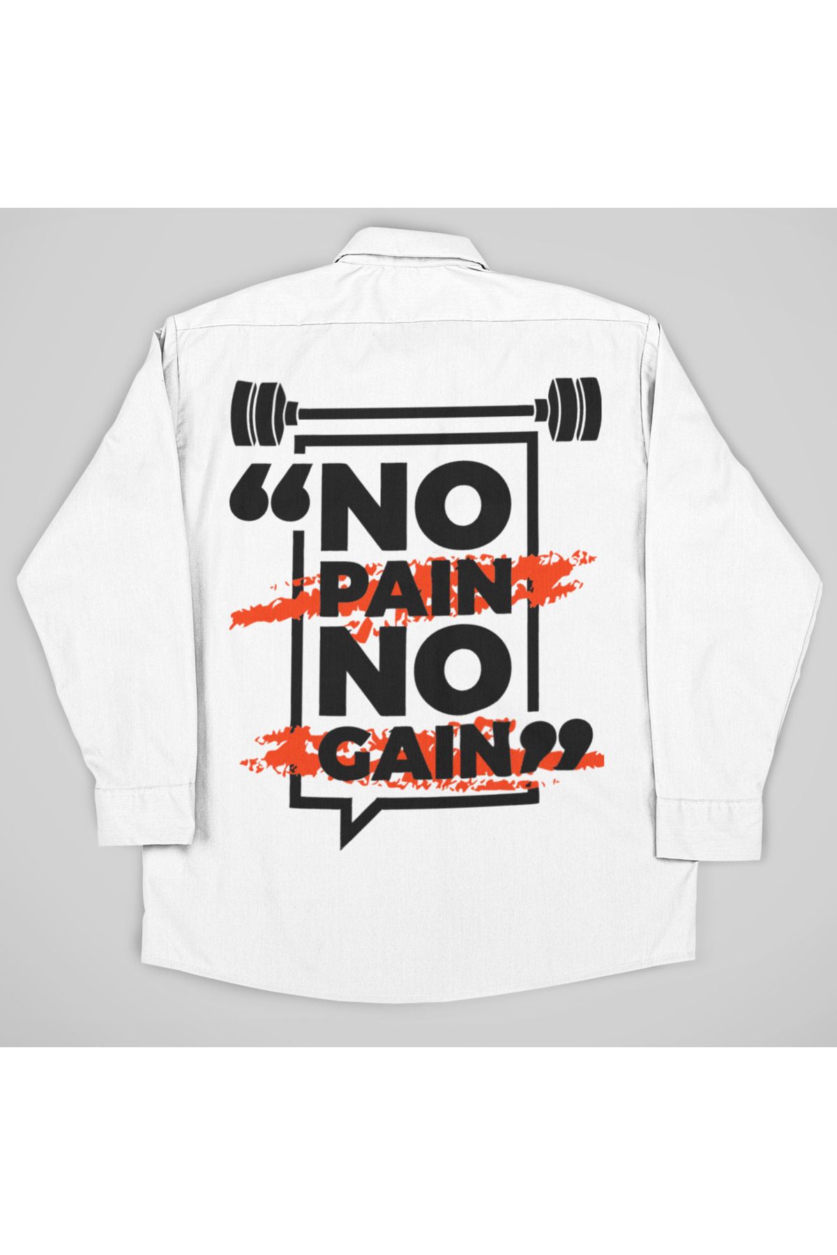 SEVBANO No Pain No Gain Baskılı Unisex Fitness Gym Cepli Gömlek