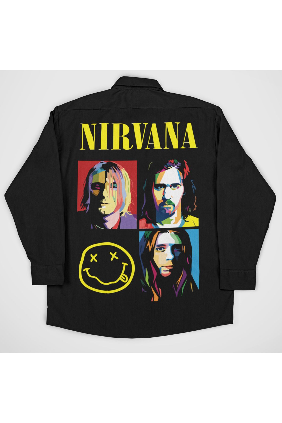 SEVBANO Nirvana Müzik Grubu Baskılı Unisex Rock Metal Cepli Gömlek