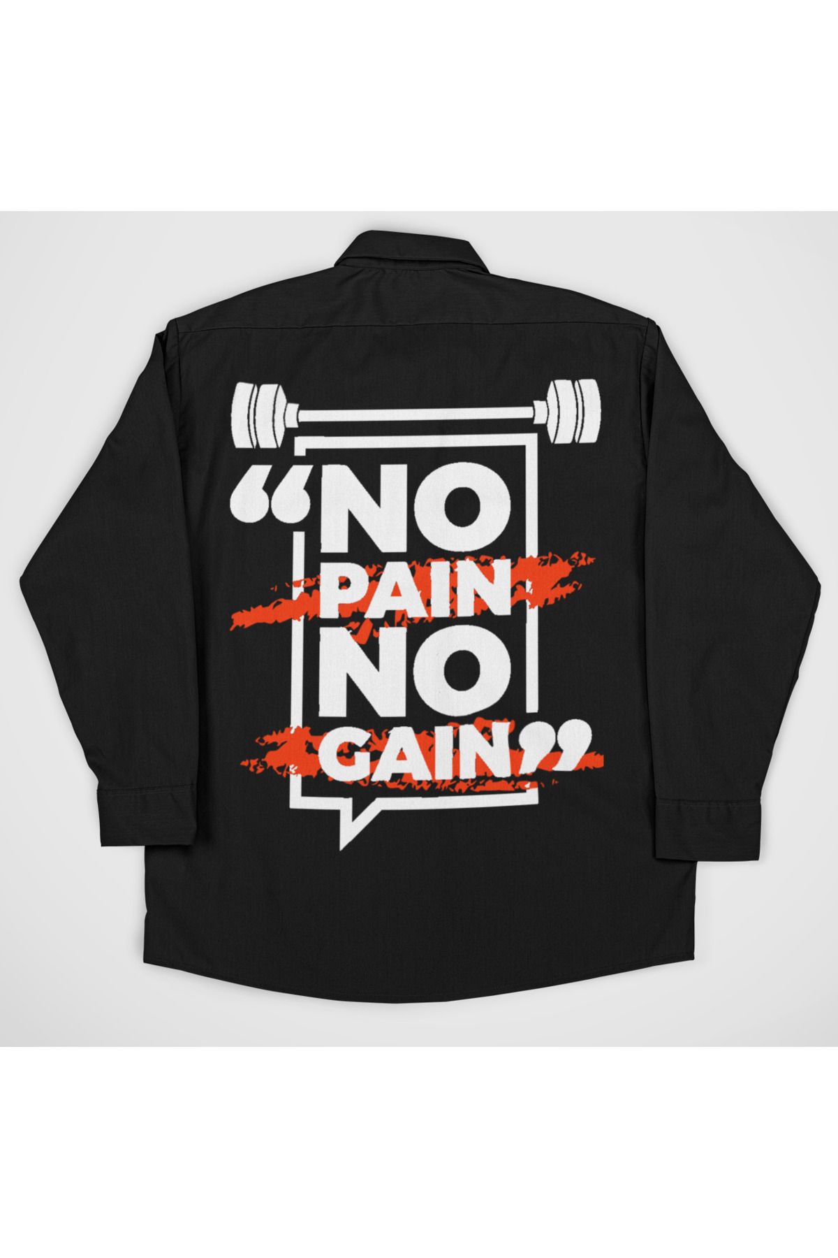 SEVBANO No Pain No Gain Baskılı Unisex Fitness Gym Cepli Gömlek