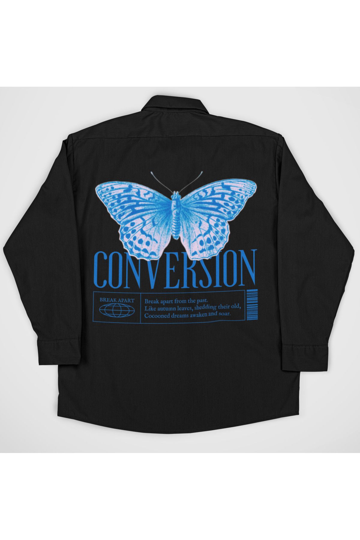 SEVBANO Butterfly Conversion Yazılı Unisex Kelebek Tasarım Cepli Gömlek