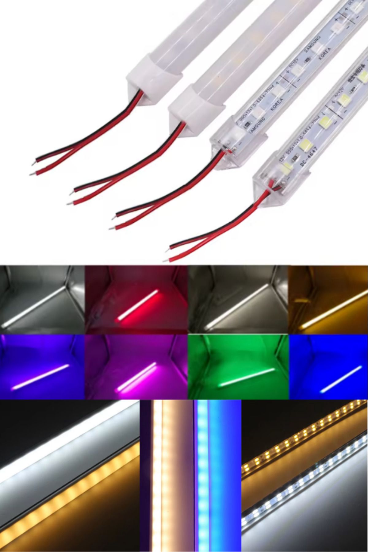 DEMİRLED Alüminyum Kasalı Çubuk Bar Led 12V 72 Ledli 5730 Şeffaf Cam RGB Led