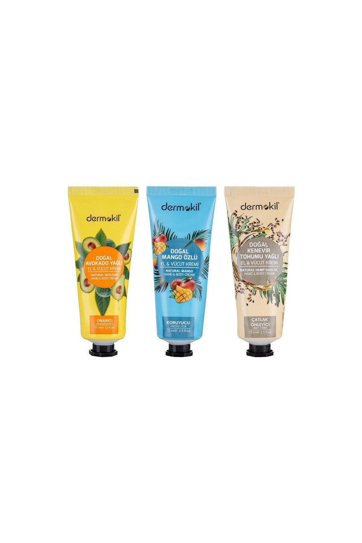 Dermokil Avokado, Mango Özlü ve Knevr Tohumu Yağlı El ve Vücut Kremi 75 ml Set