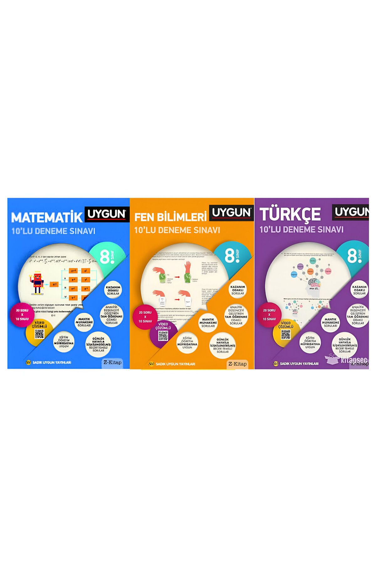 Sadık Uygun Yayınları 8.SINIF LGS MATEMATİK + FEN BİLİMLERİ + TÜRKÇE LGS 10'LU DENEME KİTABI