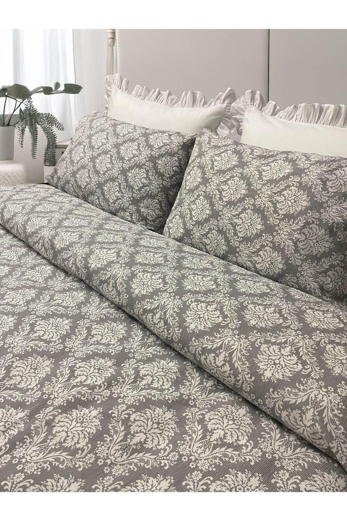 LILYUM-Home Stylish and Elegant Gray Patterned Duvet Cover Set Without Sheets - Double 2