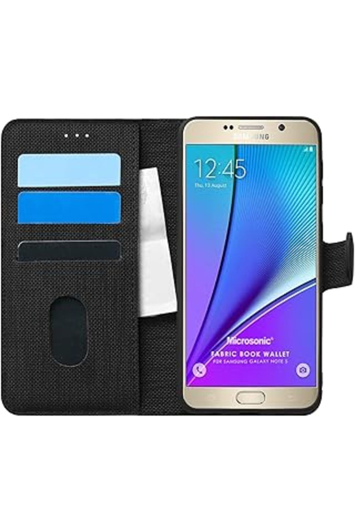 MAGNESİA Galaxy Note 5 Için Kılıf Fabric Book Wallet Siyah [Galaxy Note 5 Ile Uyumlu Kılı