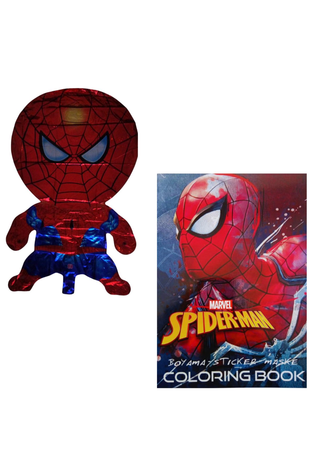 booddie Spıderman Temalı Boyama Kitabı 20'Li Stickerlı Arka Kapak Kesilerek Maskeli & Spıderman Folyo Balon