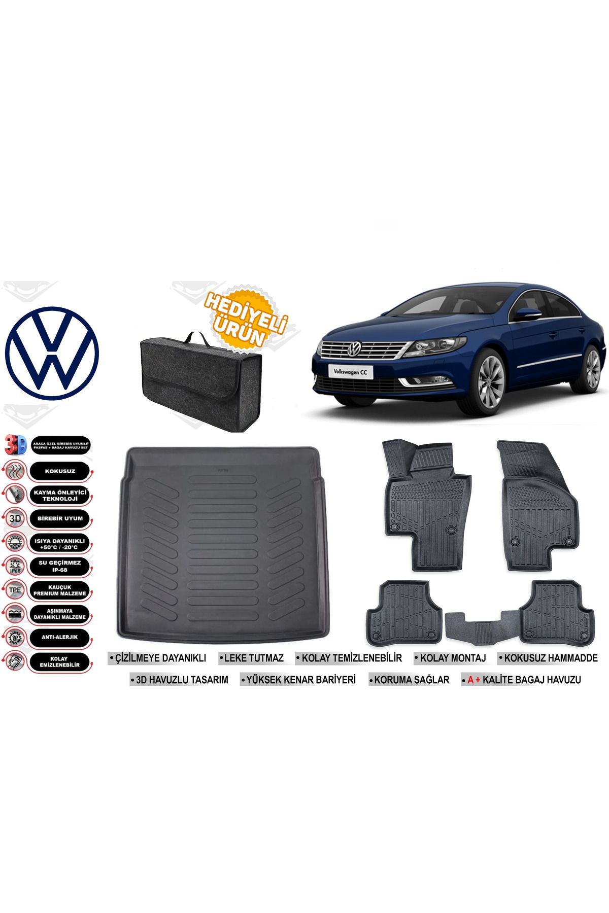 ko kaliteoto Volkswagen Passat CC 2008 Model Bagaj Havuzu+Paspas Seti Maximum Serisi Hediyeli