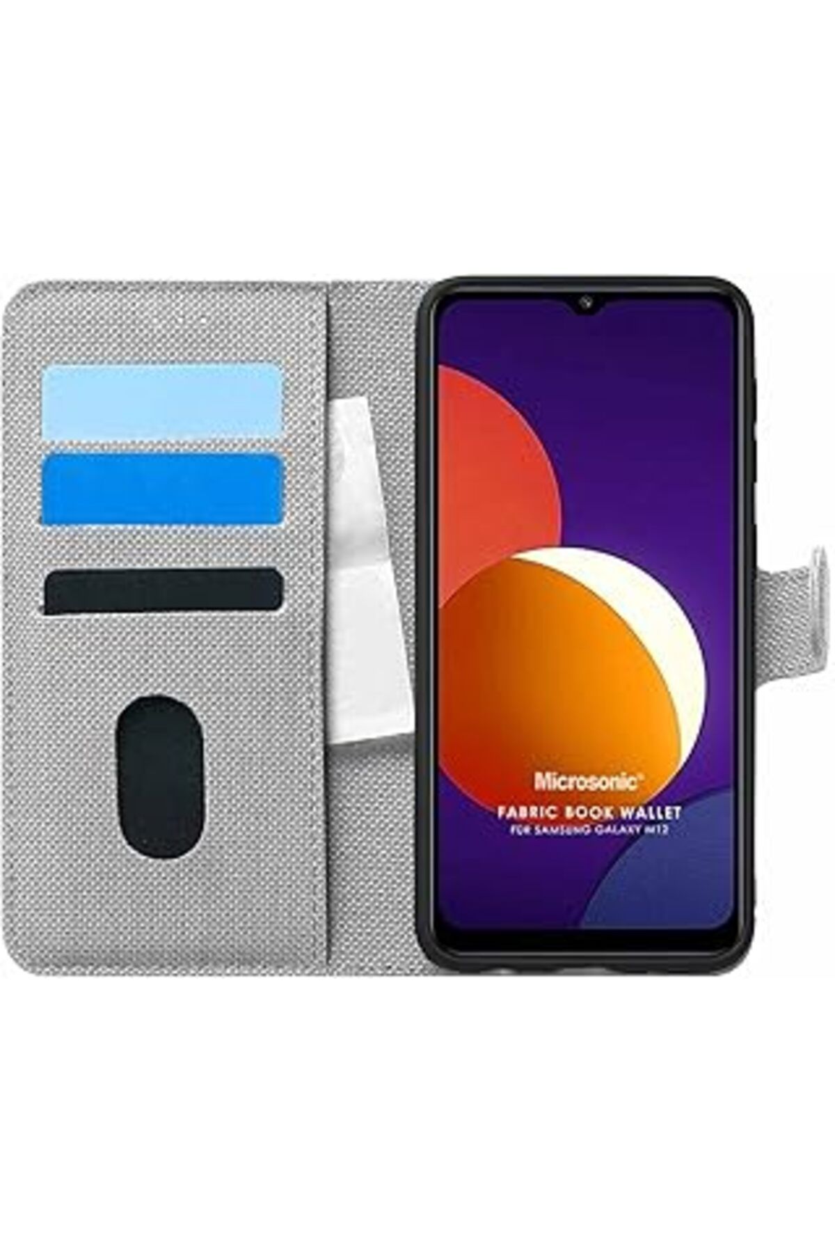 feifei Galaxy M12 Için Kılıf Fabric Book Wallet Gri [Galaxy M12 Ile Uyumlu Kılıf - Gri]