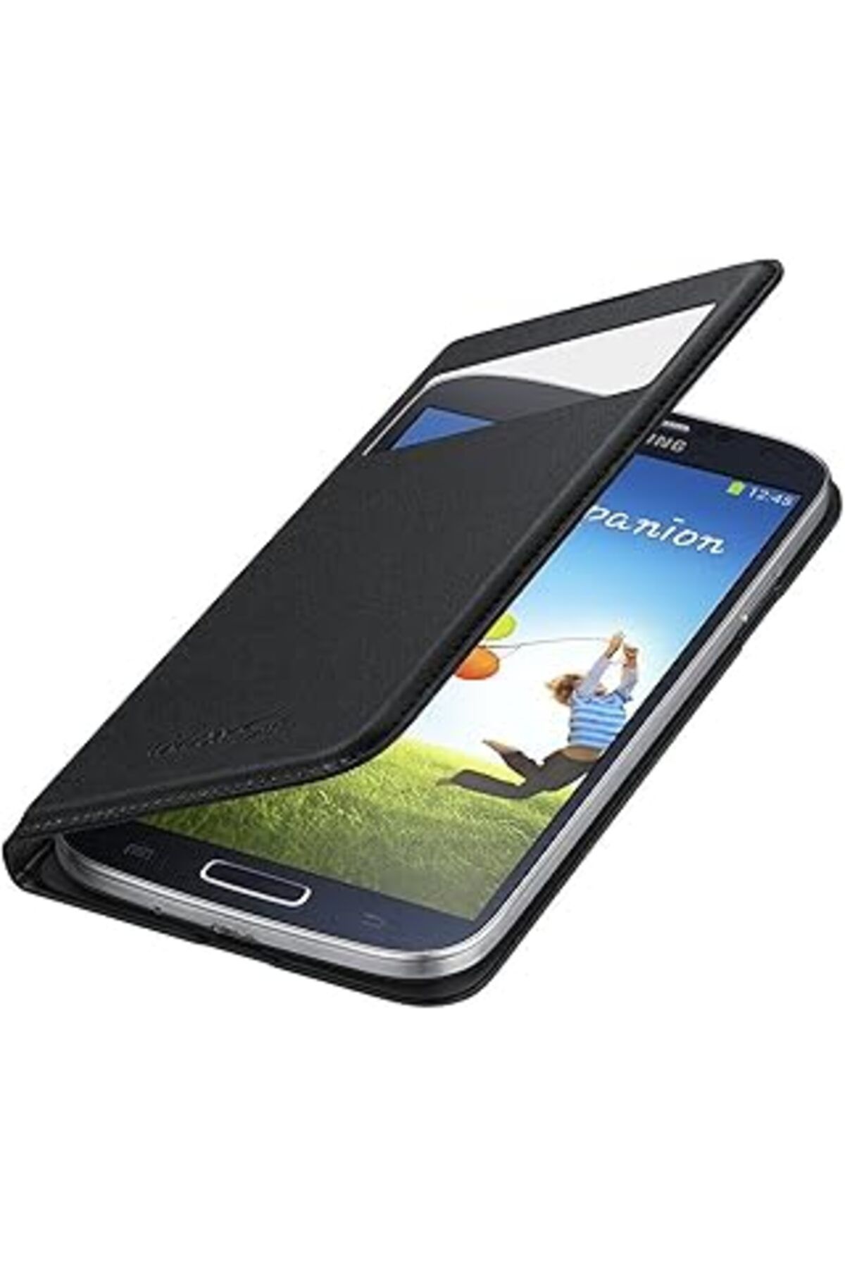 MAGNESİA I9500 Galaxy S4 Kılıf S-View Cover (Deri) - Siyah Ef-Mi950B