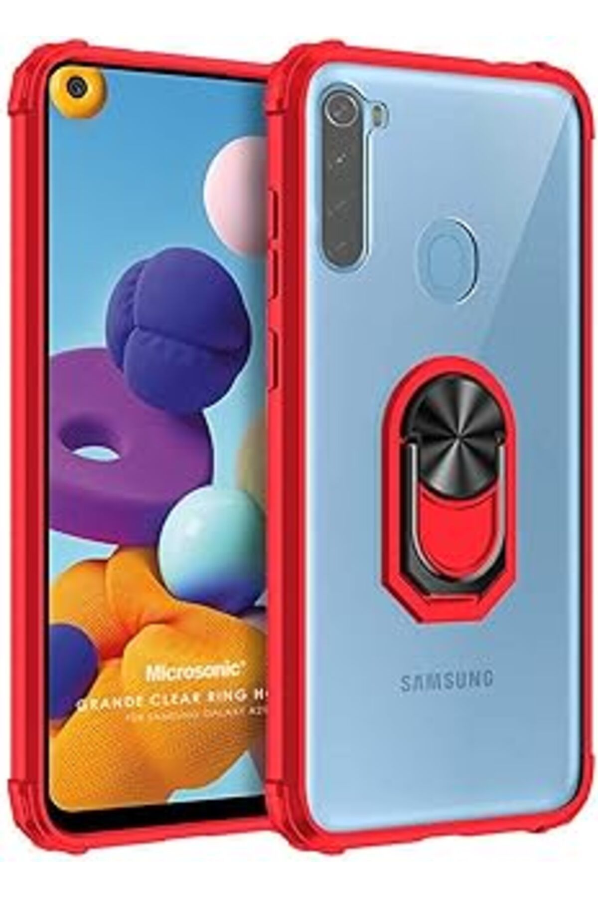 EDALKILIÇ Galaxy A21 Için Kılıf Grande Clear Ring Kırmızı [Galaxy A21 Ile Uyumlu Kı