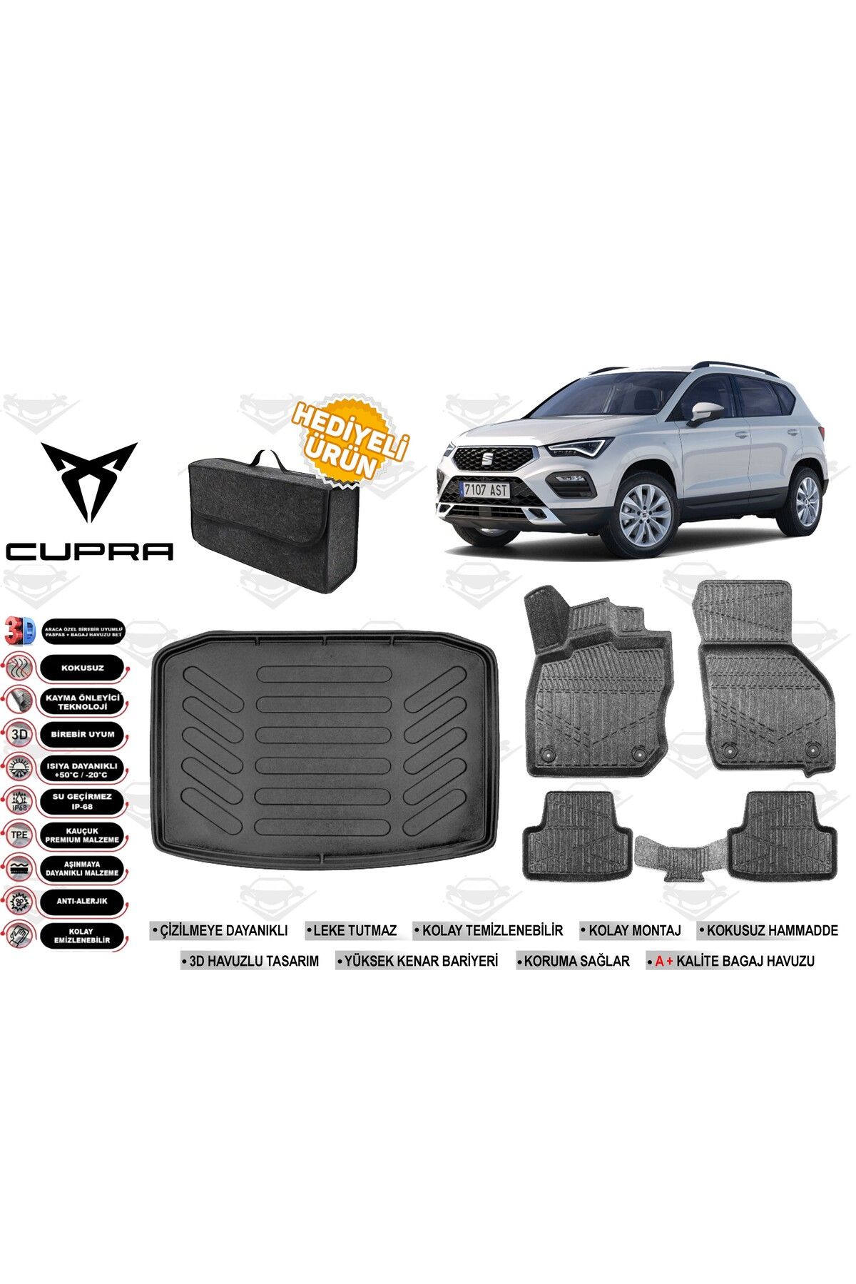 ko kaliteoto Seat Ateca 4x4 2020 Model Bagaj Havuzu+Paspas Seti Maximum Serisi Hediyeli