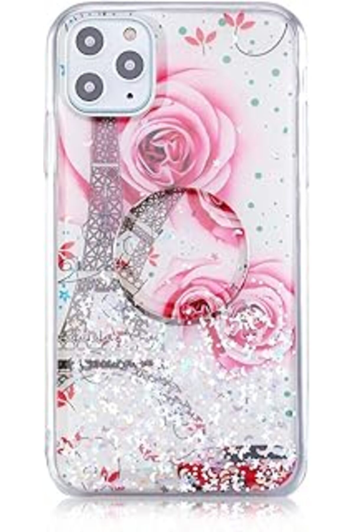 NZM TİCARET Kny Iphone 11 Pro Max İÇin Kılıf, Pop Socketli Desenli Parlak Vale, Silikon, Kırmızı