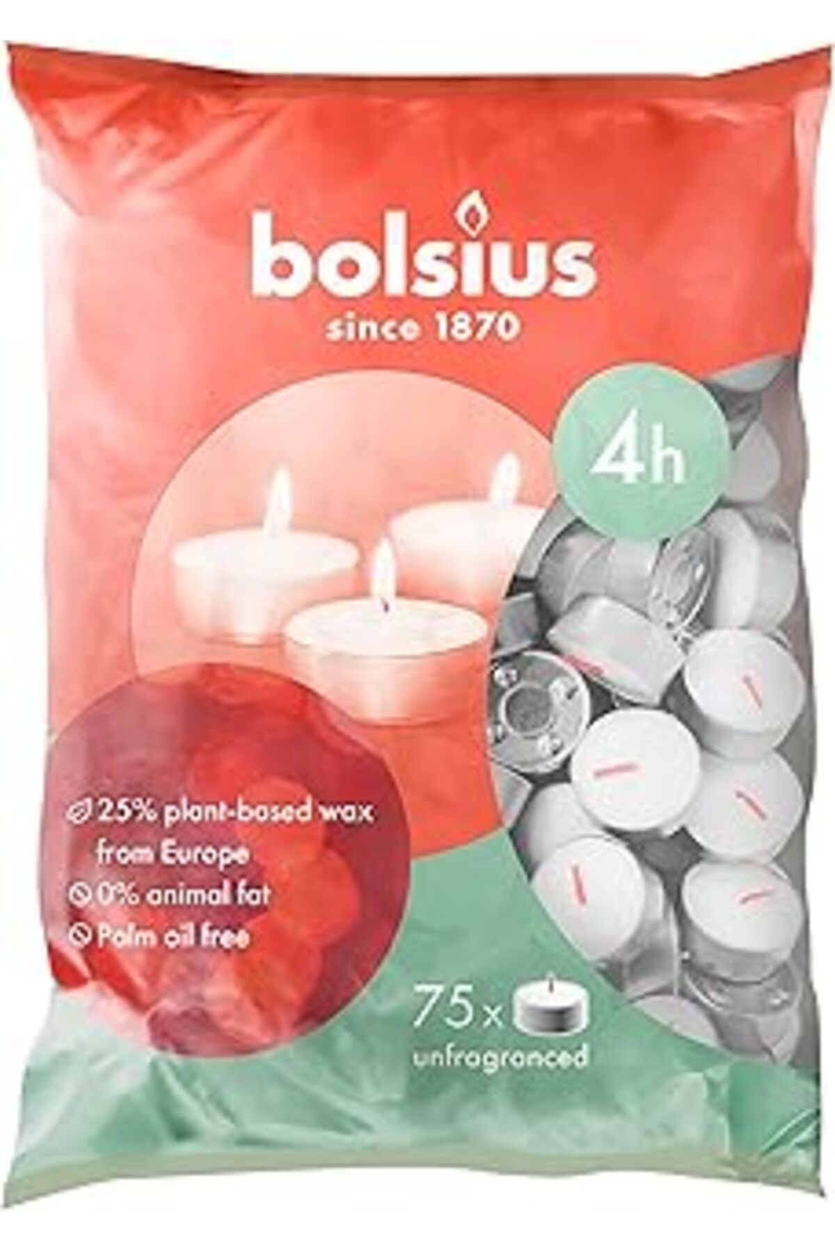 EDALKILIÇ Bolsius Tealight Mumlar - Beyaz - 75'Li Paket - 4 Saatlik Uzun Yanma Süresi - Ev Mumları - İÇ Dekor