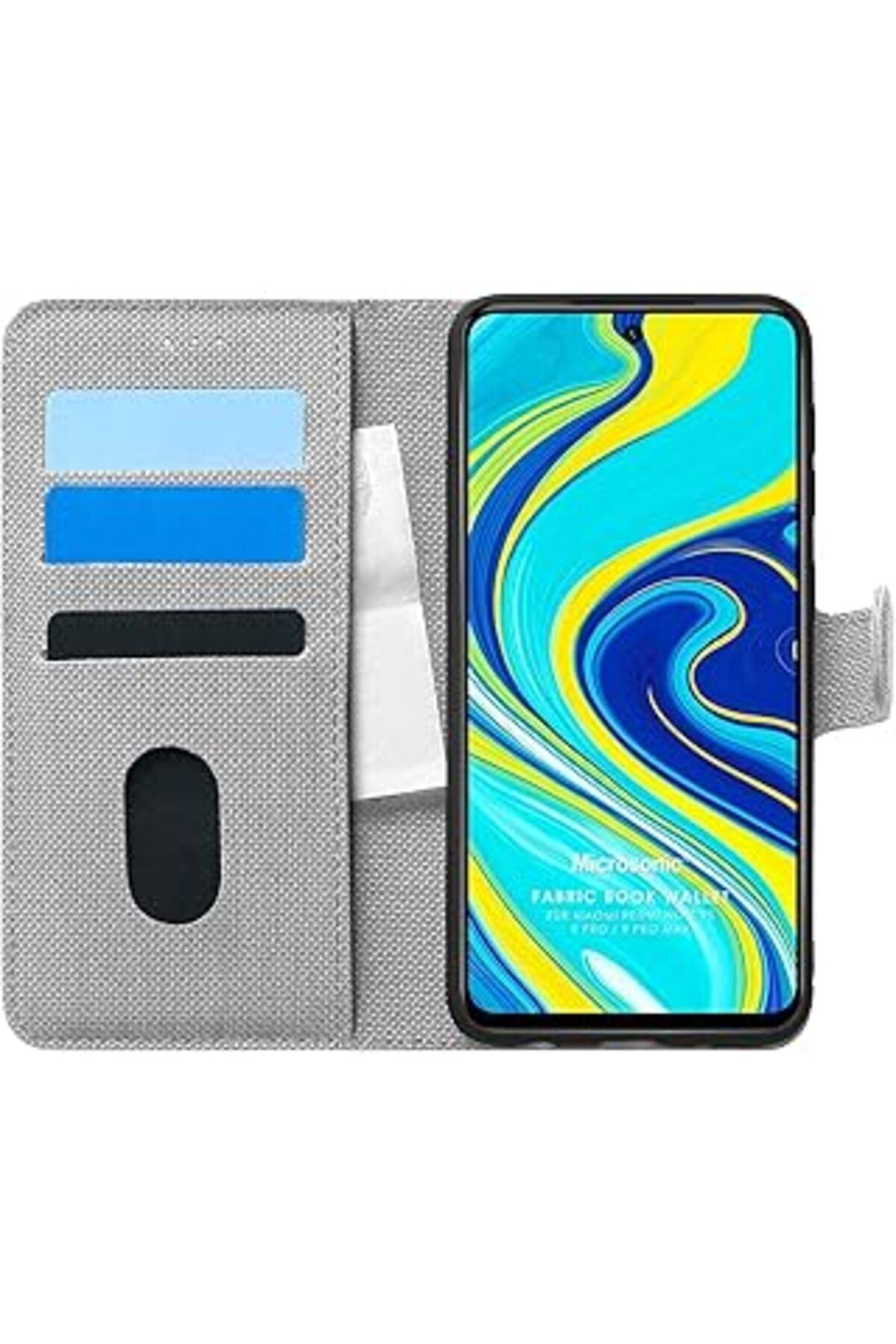 MAGNESİA Mi Redmi Note 9S Için Kılıf Fabric Book Wallet Gri [Redmi Note 9S Ile Uyumlu Kılıf -