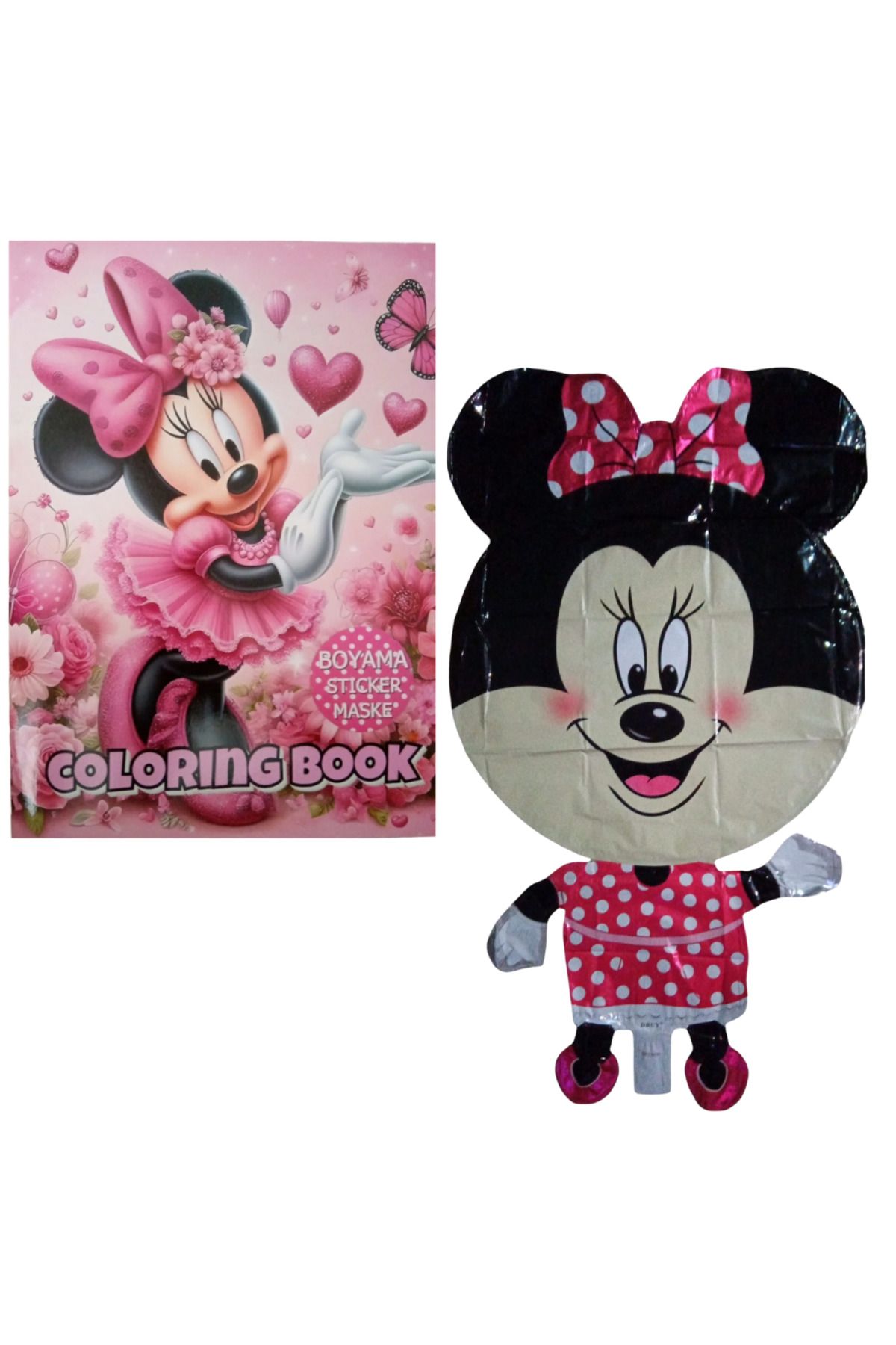 booddie Minnie Mouse Boyama Kitabı 20 Stickerlı Arka Kapak Kesilerek Maskeli & Çift Taraflı Folyo Balon