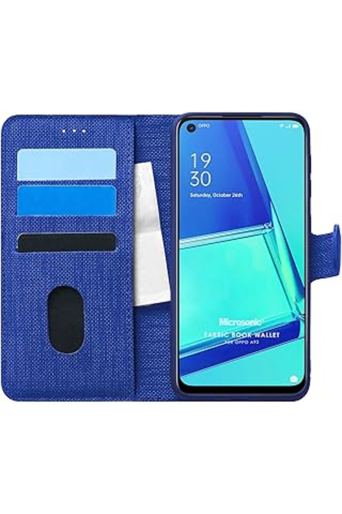 MAGNESİA Oppo A92 Için Kılıf Fabric Book Wallet Lacivert [A92 Ile Uyumlu Kılıf - Lacivert]