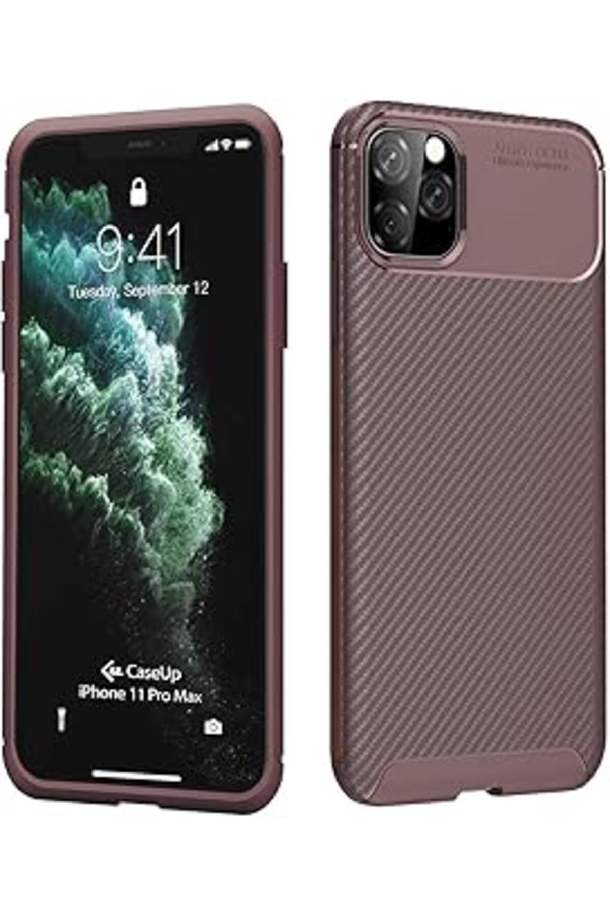 MAGNESİA Caseup Iphone 11 Pro Max Uyumlu Kılıf, Caseup Fiber Design Kahverengi