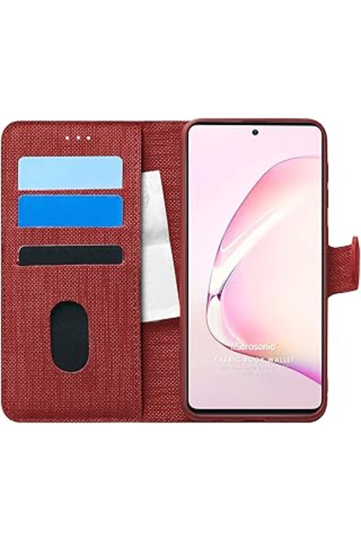 MAGNESİA Galaxy A81 Için Kılıf Fabric Book Wallet Kırmızı [Galaxy A81 Ile Uyumlu Kılıf -