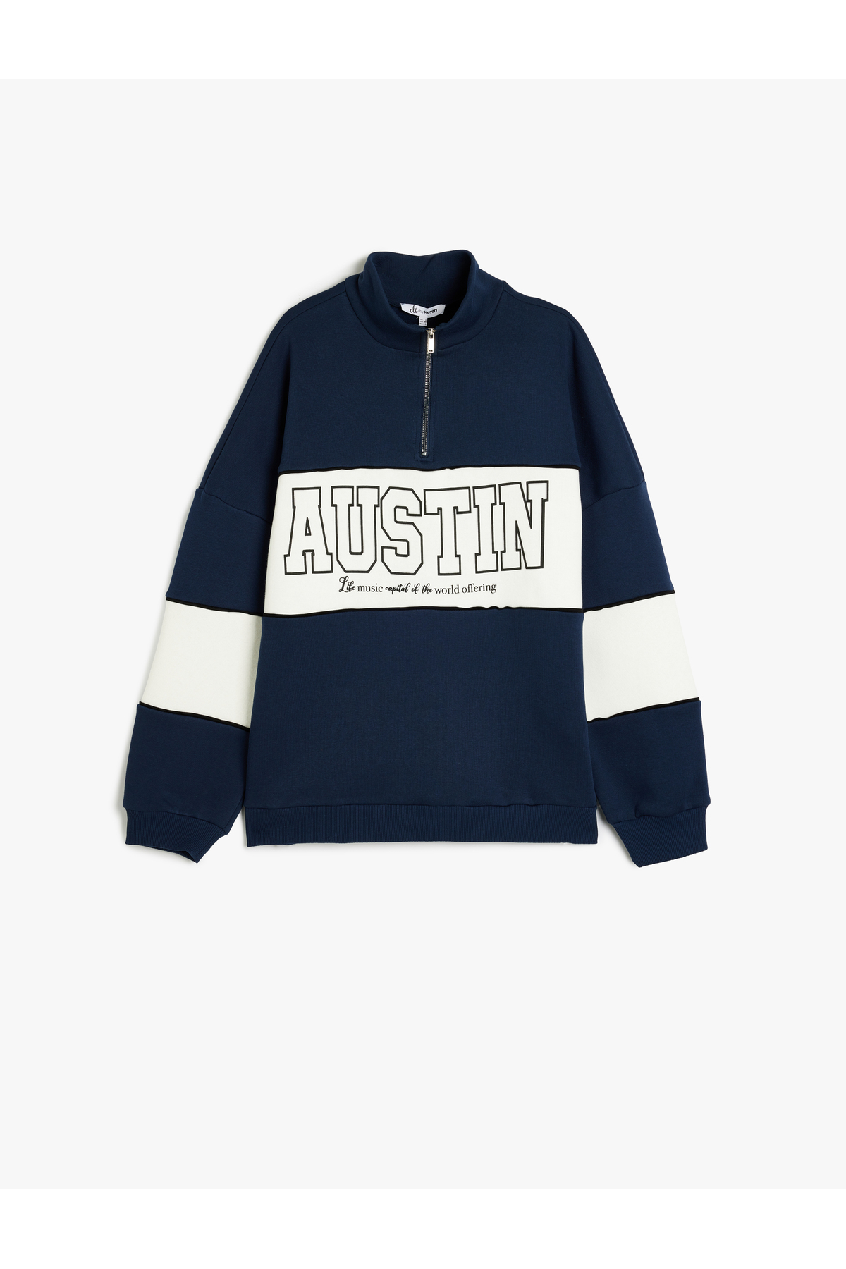 Koton KT - Yarım Fermuarlı Slogan Baskılı Oversize Şardonlu Sweatshirt