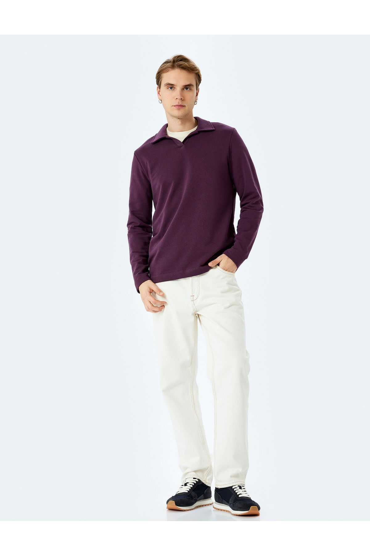 Koton Yeni Sezon Uzun Kollu Pamuk Karışımlı Basic Polo Yaka Sweatshirt