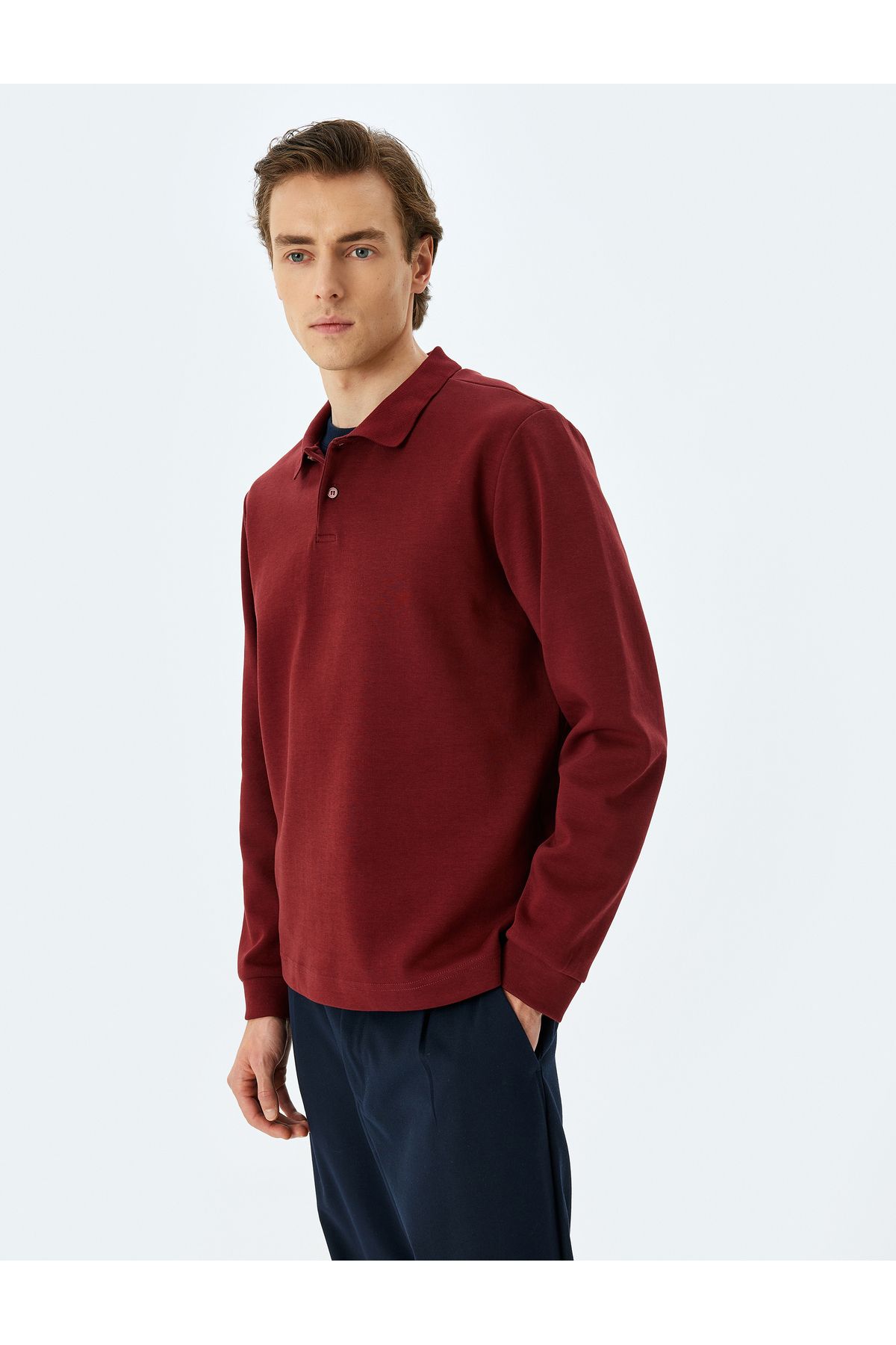 Koton KT - Polo Yaka Sweatshirt Basic Düğmeli Pamuklu İnterlok Kumaş