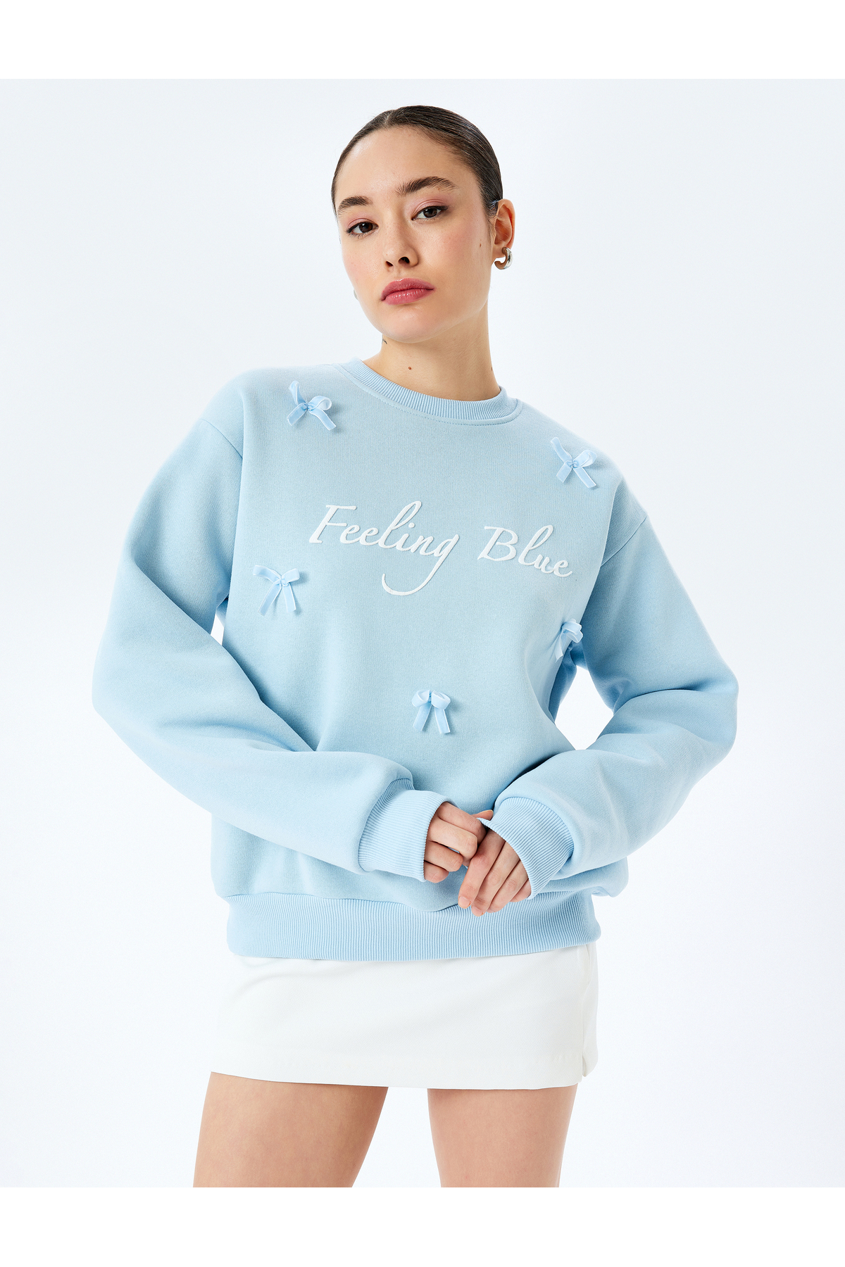 Koton KT - Fiyonklu Slogan Baskılı Bisiklet Yaka Sweatshirt