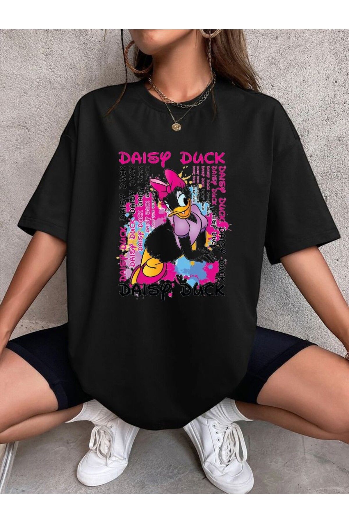 BLACKUMAY Daısp Duck Baskılı Oversize Bisiklet Yaka T-shirt